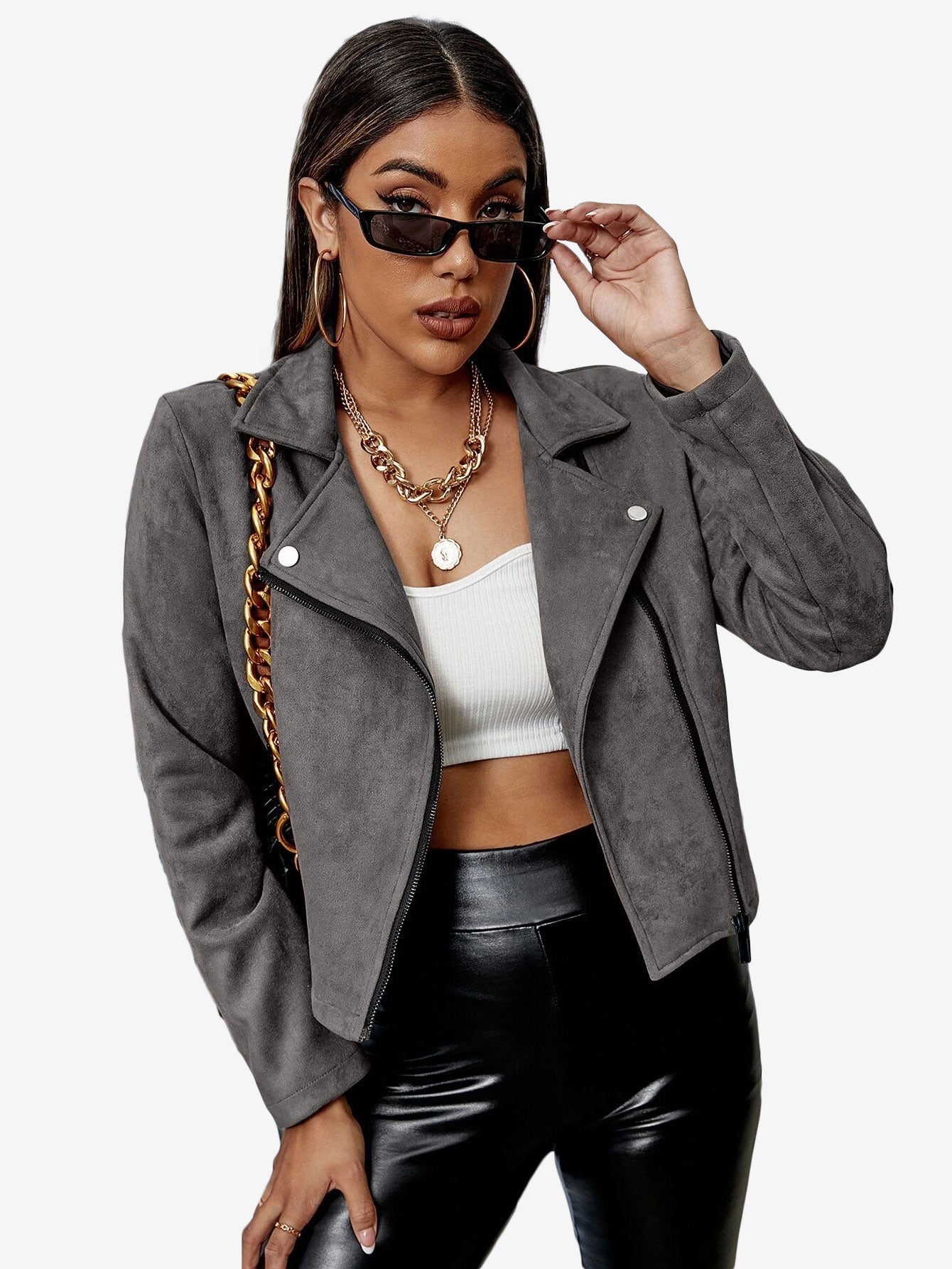 Energetic Solid Zip Up Suede Jacket