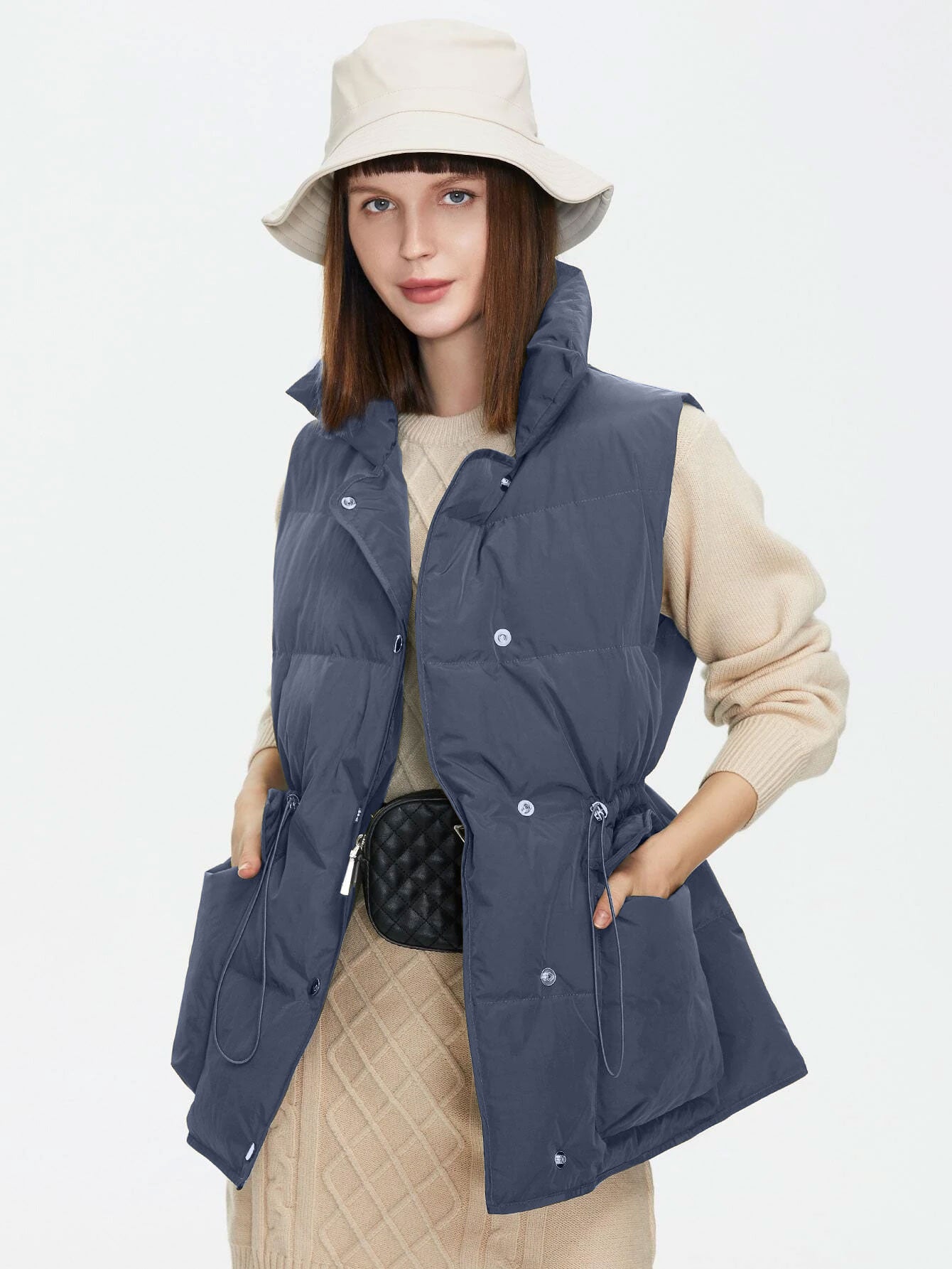 Drawstring Waist Vest Winter Coat