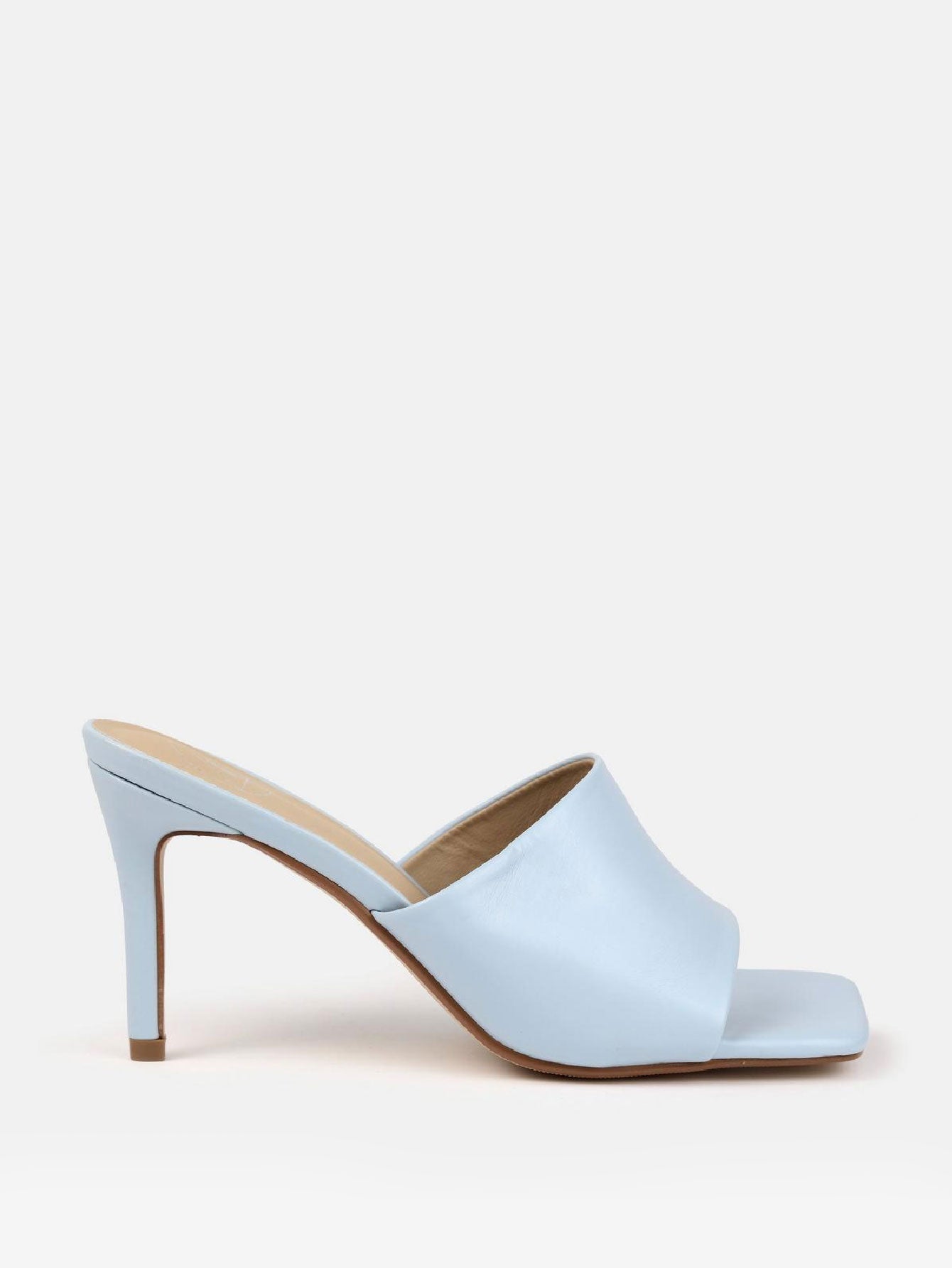 Faux Leather Mid Heel Mule Sandals