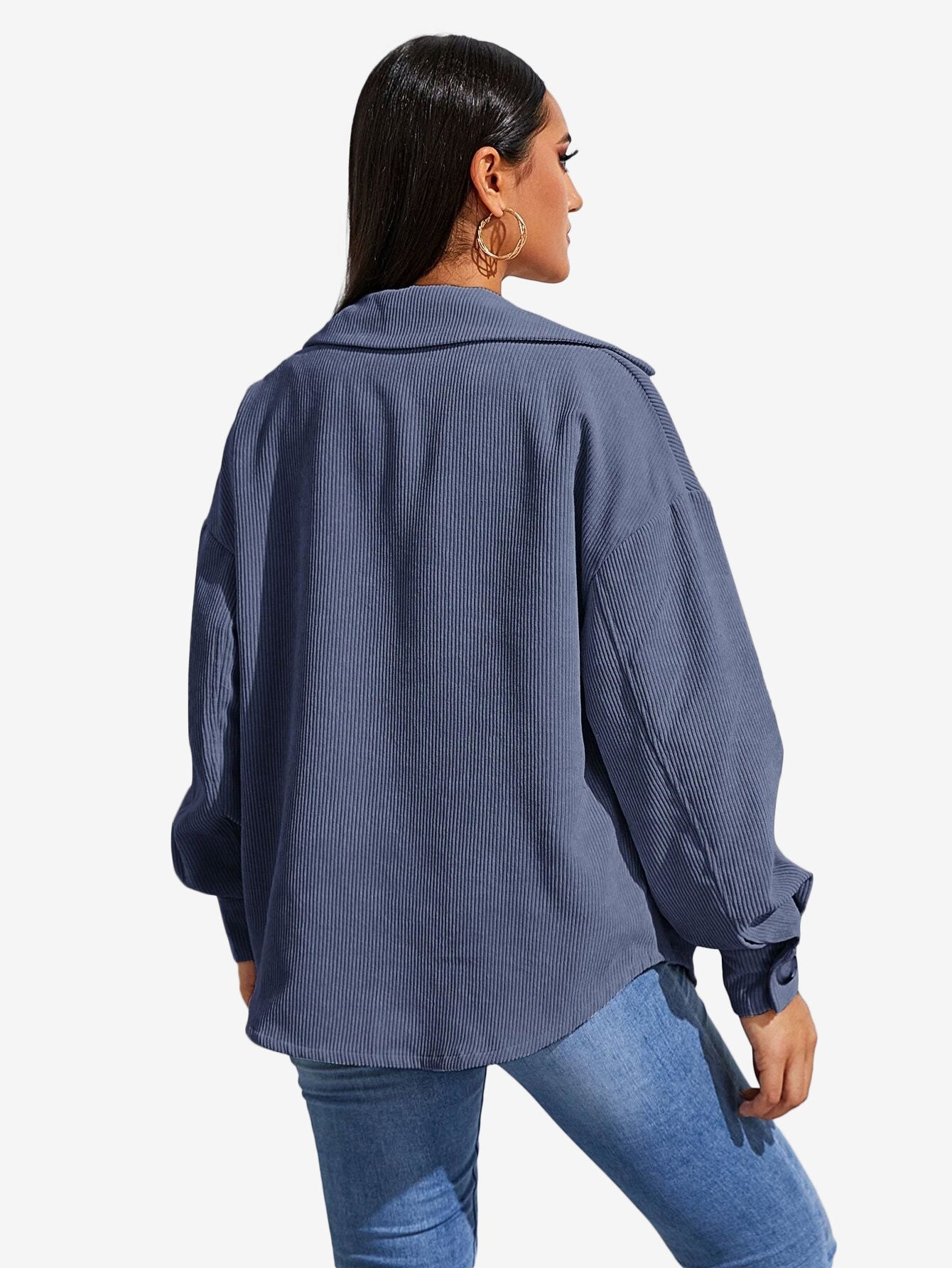 Flap Pocket Drop Shoulder Corduroy Coat