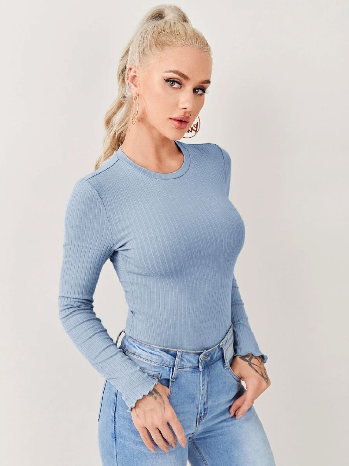 Fascinated Solid Rib-knit Bodysuit