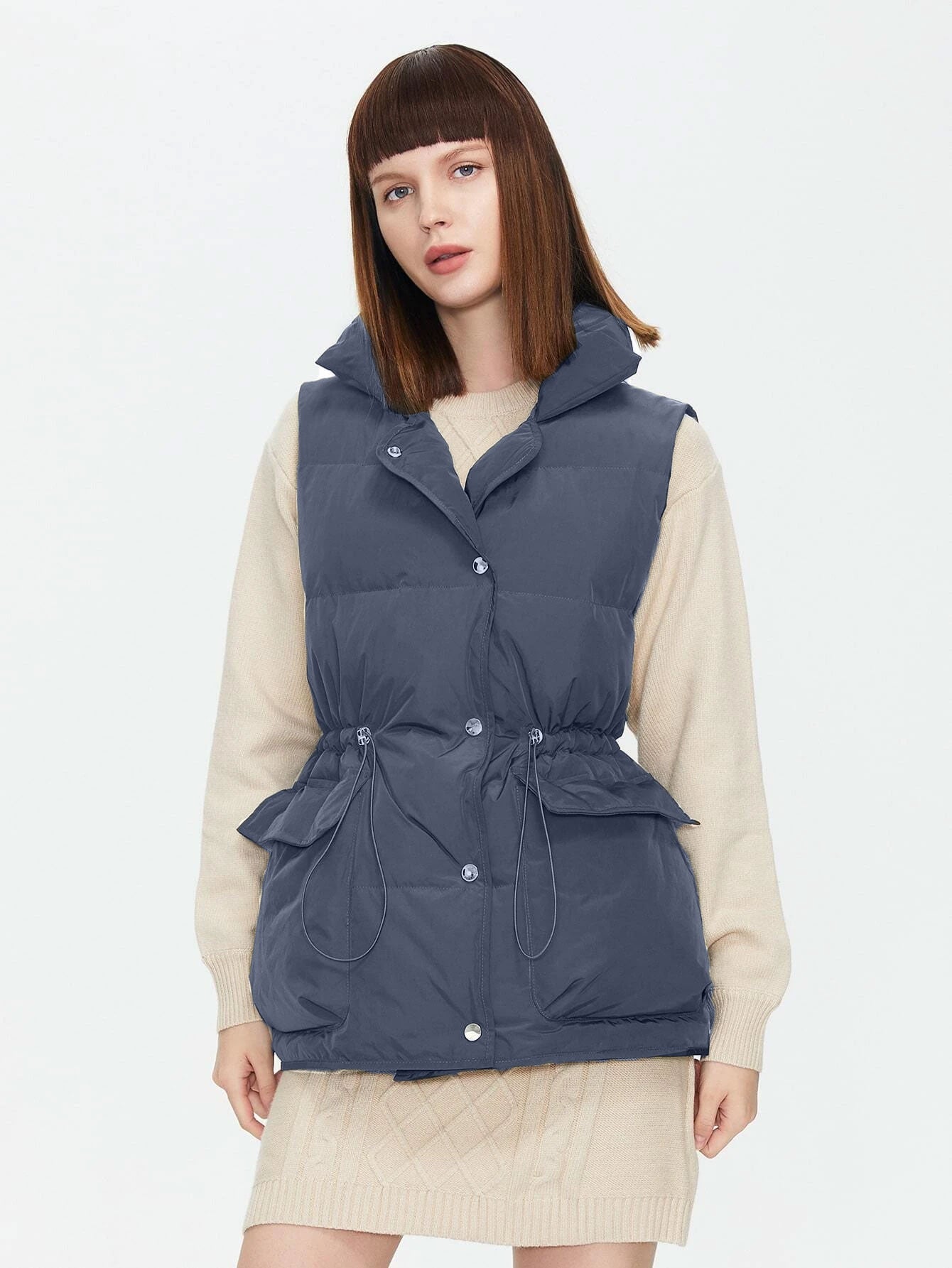 Drawstring Waist Vest Winter Coat