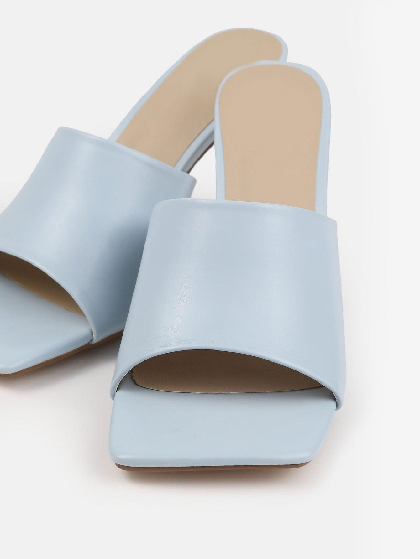 Faux Leather Mid Heel Mule Sandals