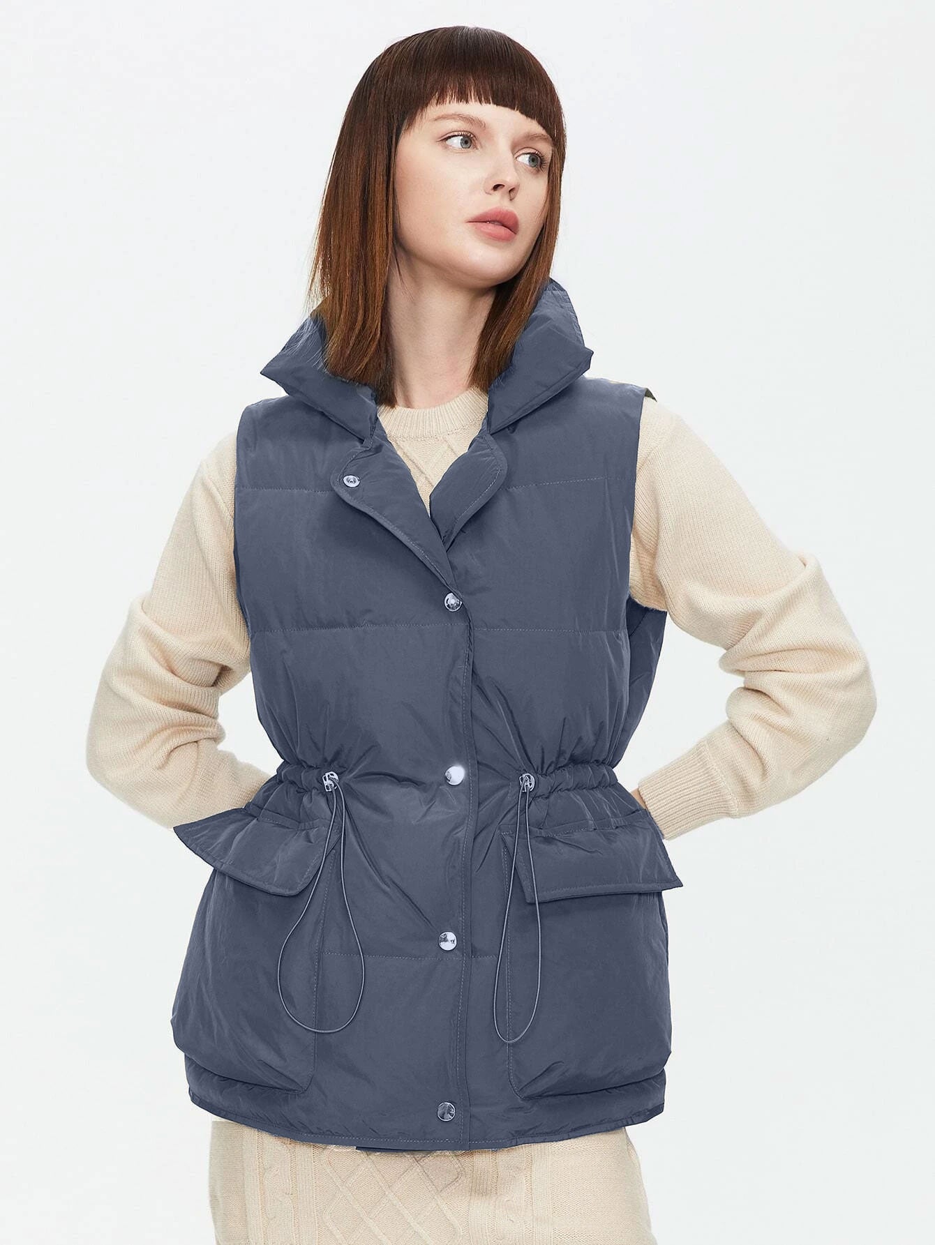 Drawstring Waist Vest Winter Coat