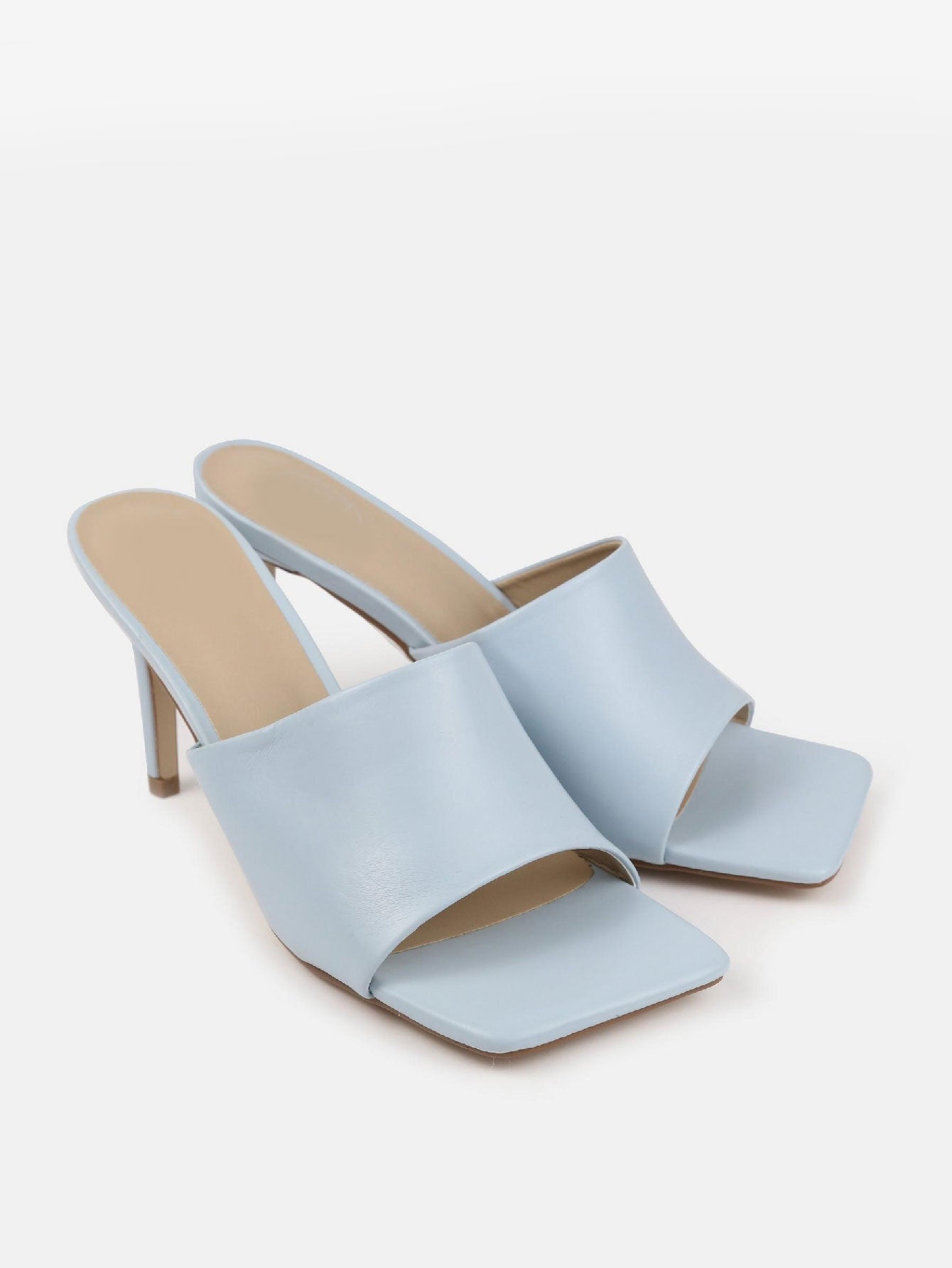 Faux Leather Mid Heel Mule Sandals