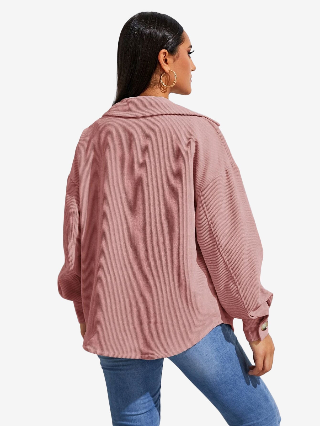 Flap Pocket Drop Shoulder Corduroy Coat