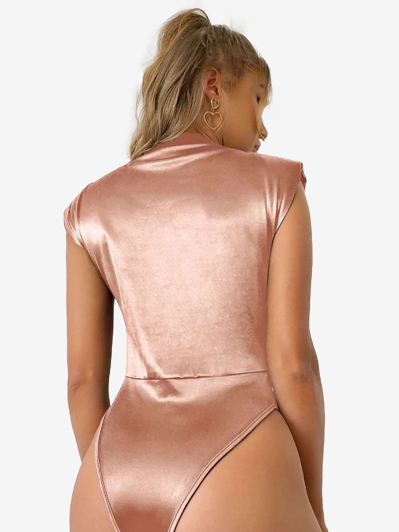Delightful Shoulder Pad Solid Satin Bodysuit