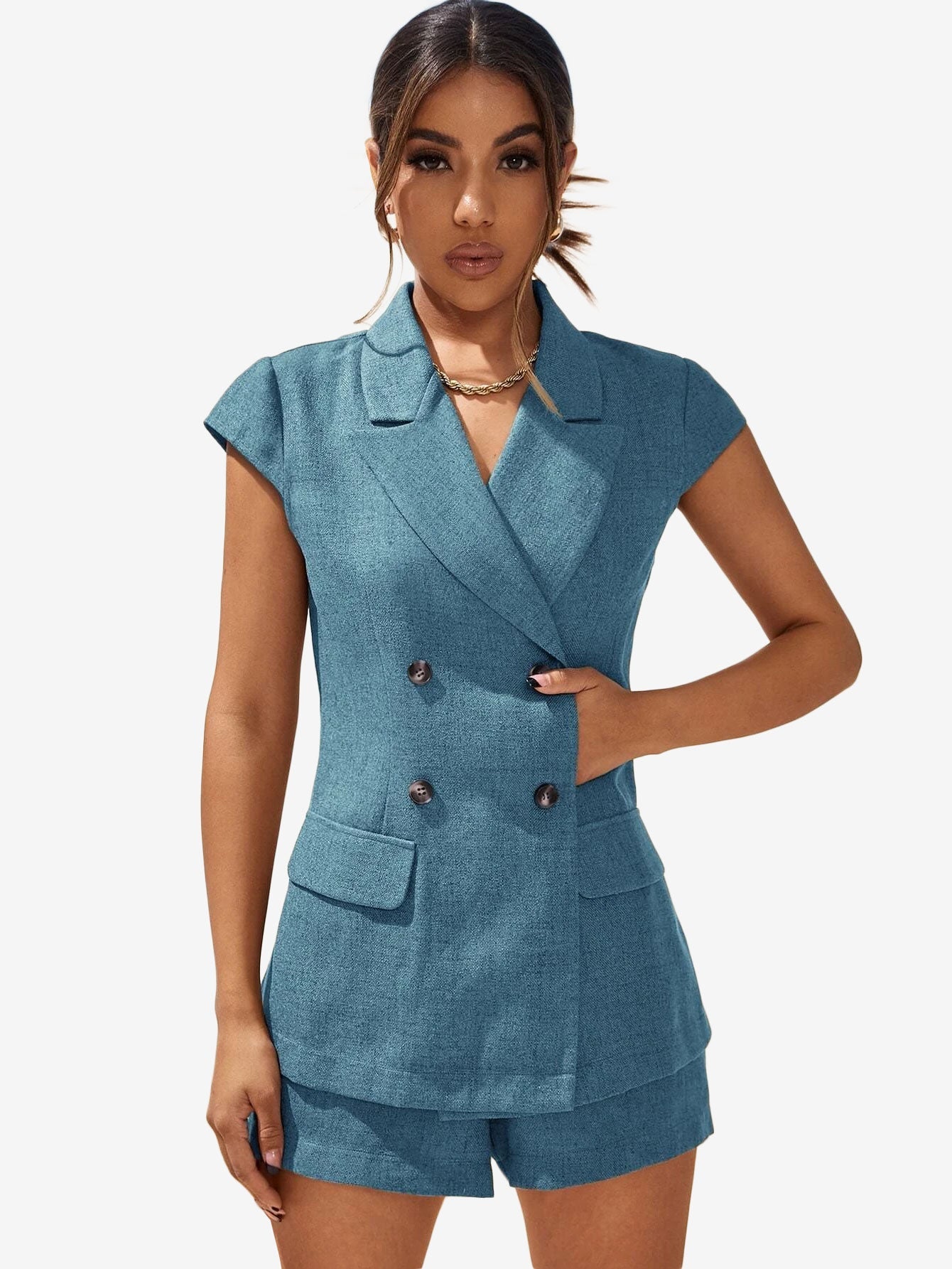 Double Button Vest _ Shorts Suit Set