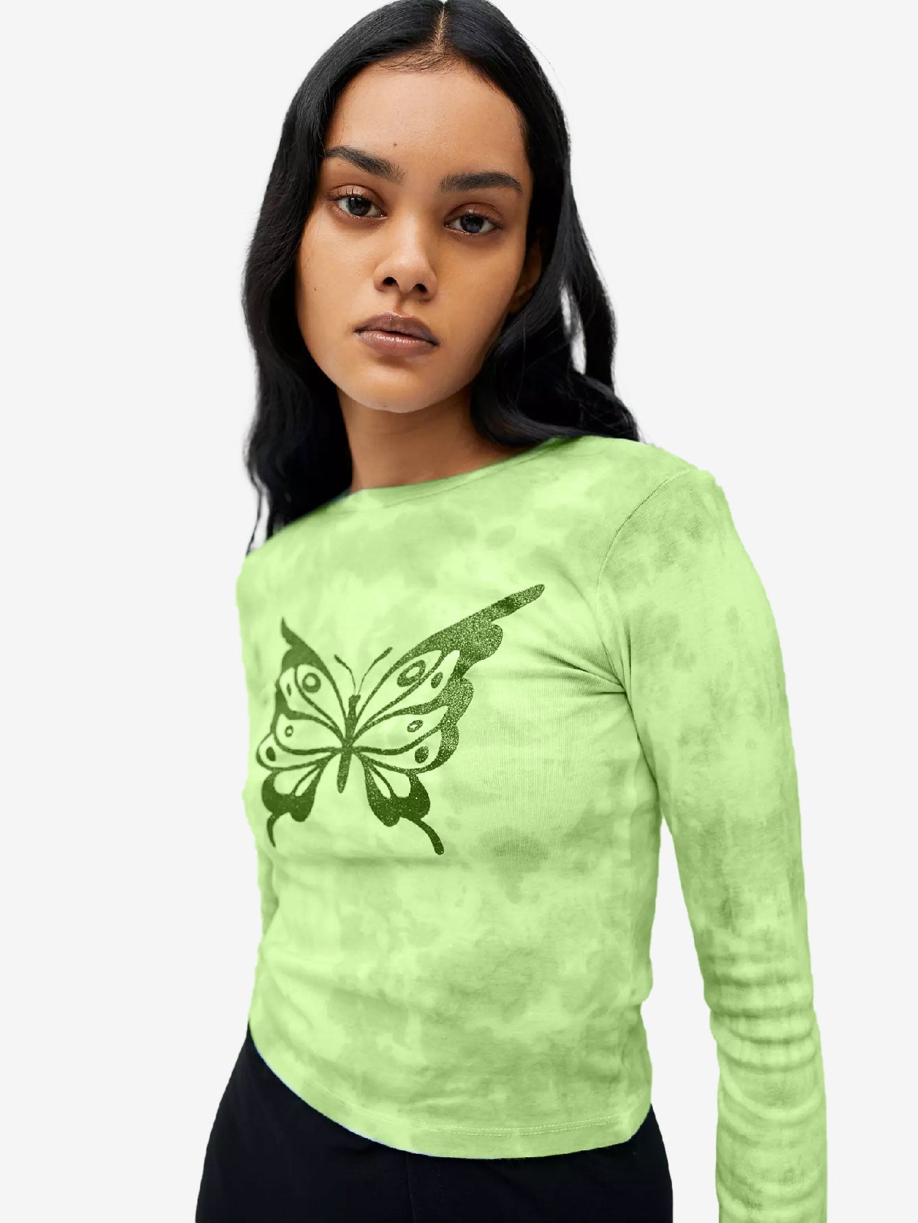 Glitter Butterfly Tie-Dye Long Sleeve Tee