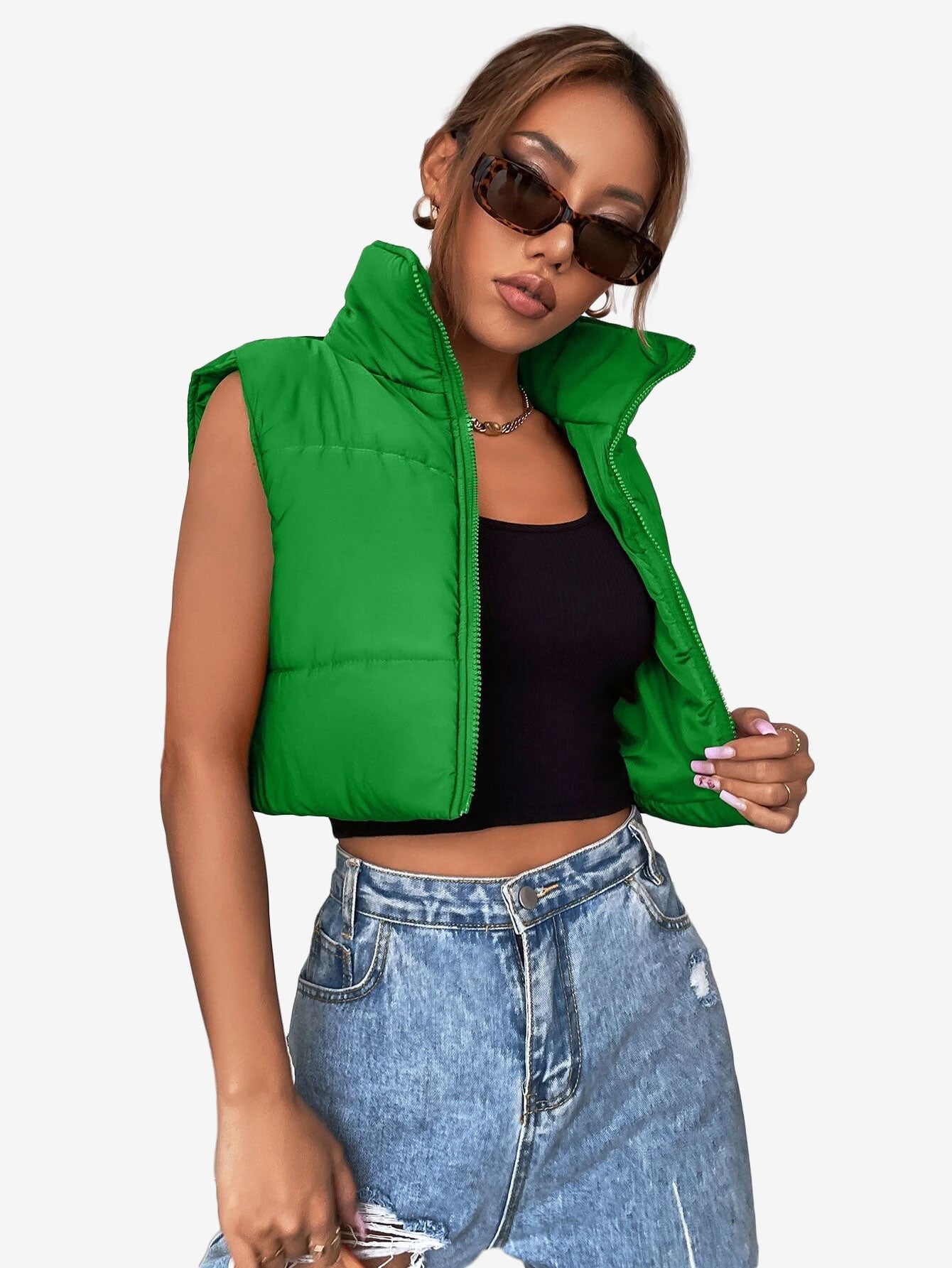 Crop Sleeveless Puffer Coat