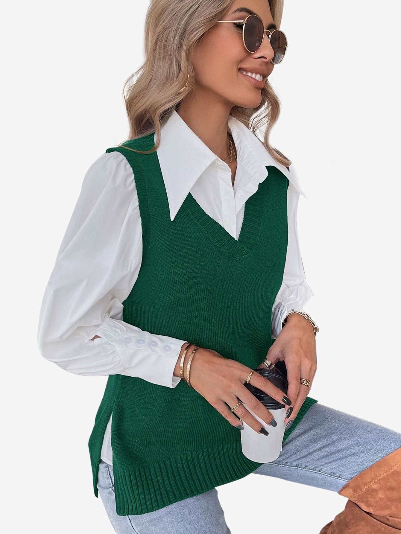 Autumn Split Hem Sweater Vest