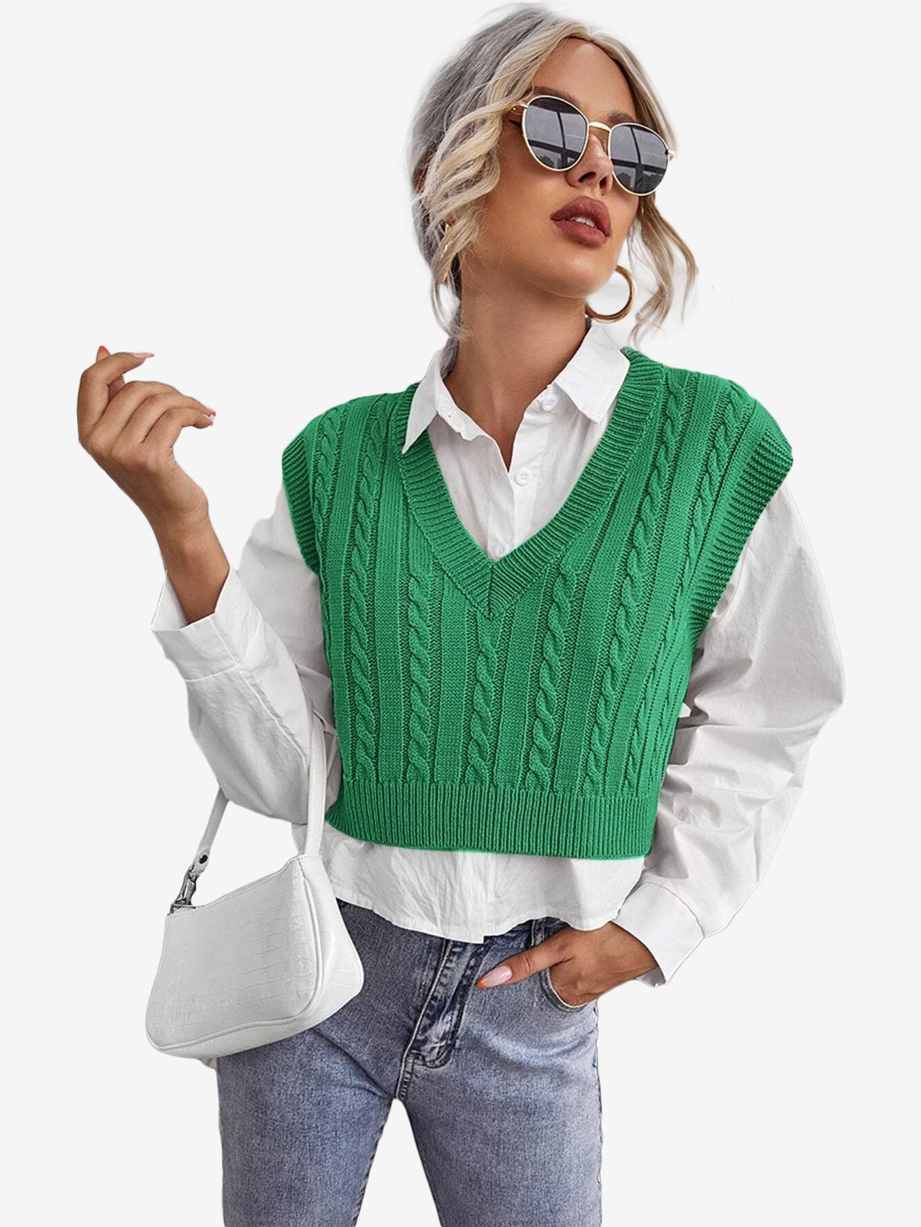 Cable Knit V-neck Sweater Vest