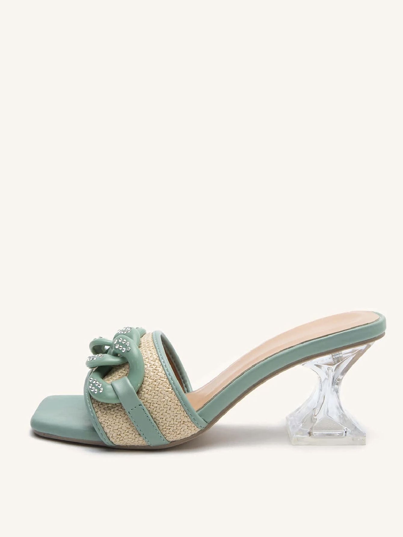 Chain Decor Pyramid Heeled Sandal Mules