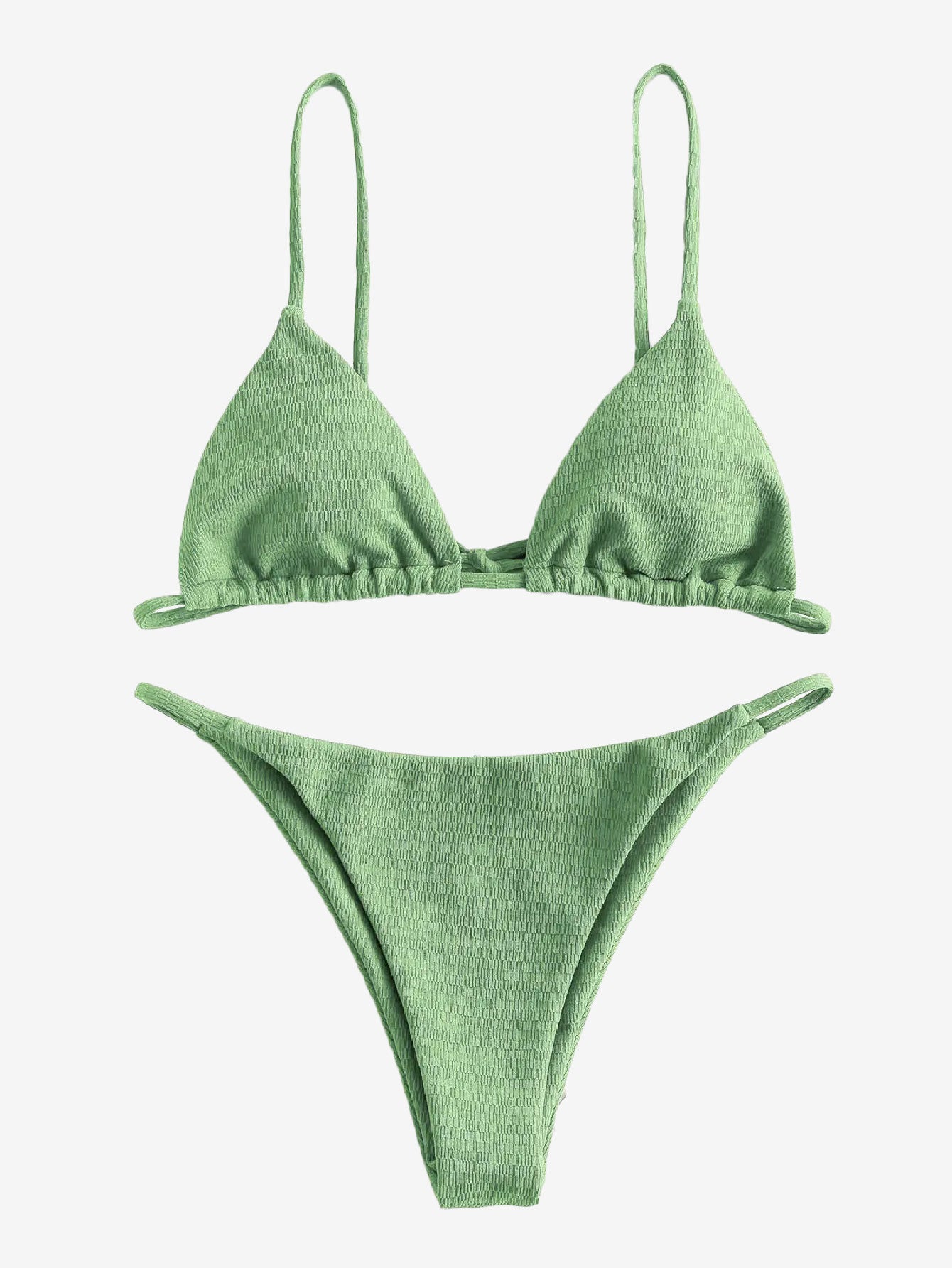 Attractive Textured Tie String Bikini Swimwear