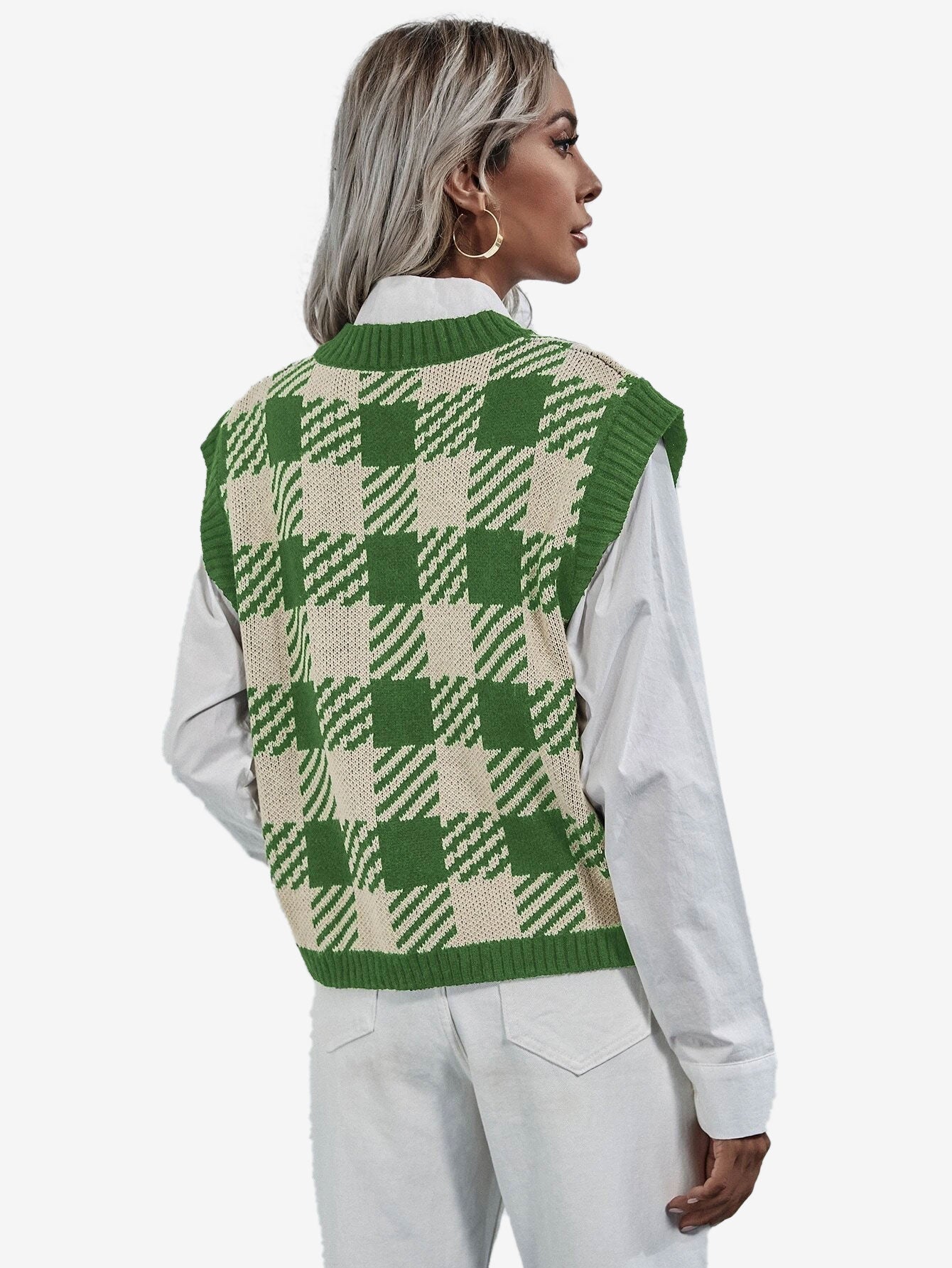 Cute V-neck Gingham Sweater Vest