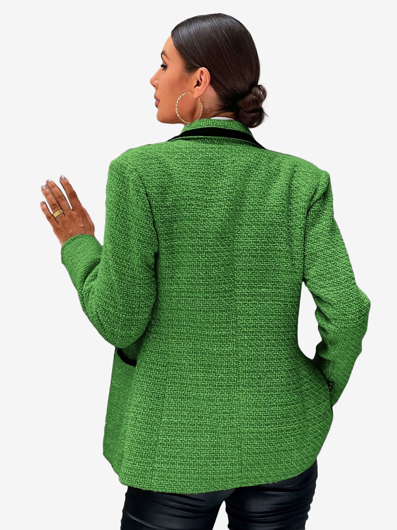 Contrast Binding Peak Collar Double Breasted Overcoat