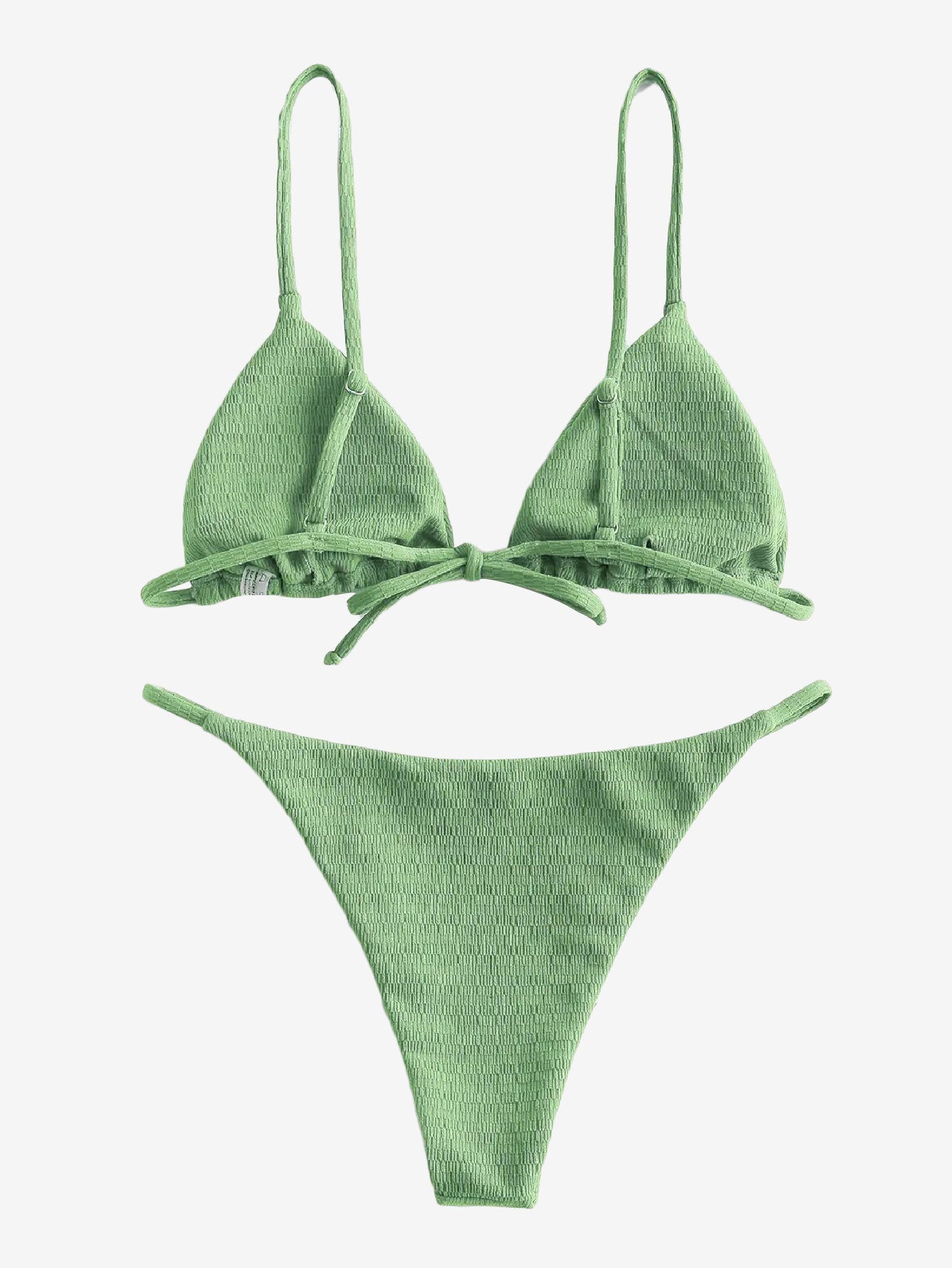 Attractive Textured Tie String Bikini Swimwear