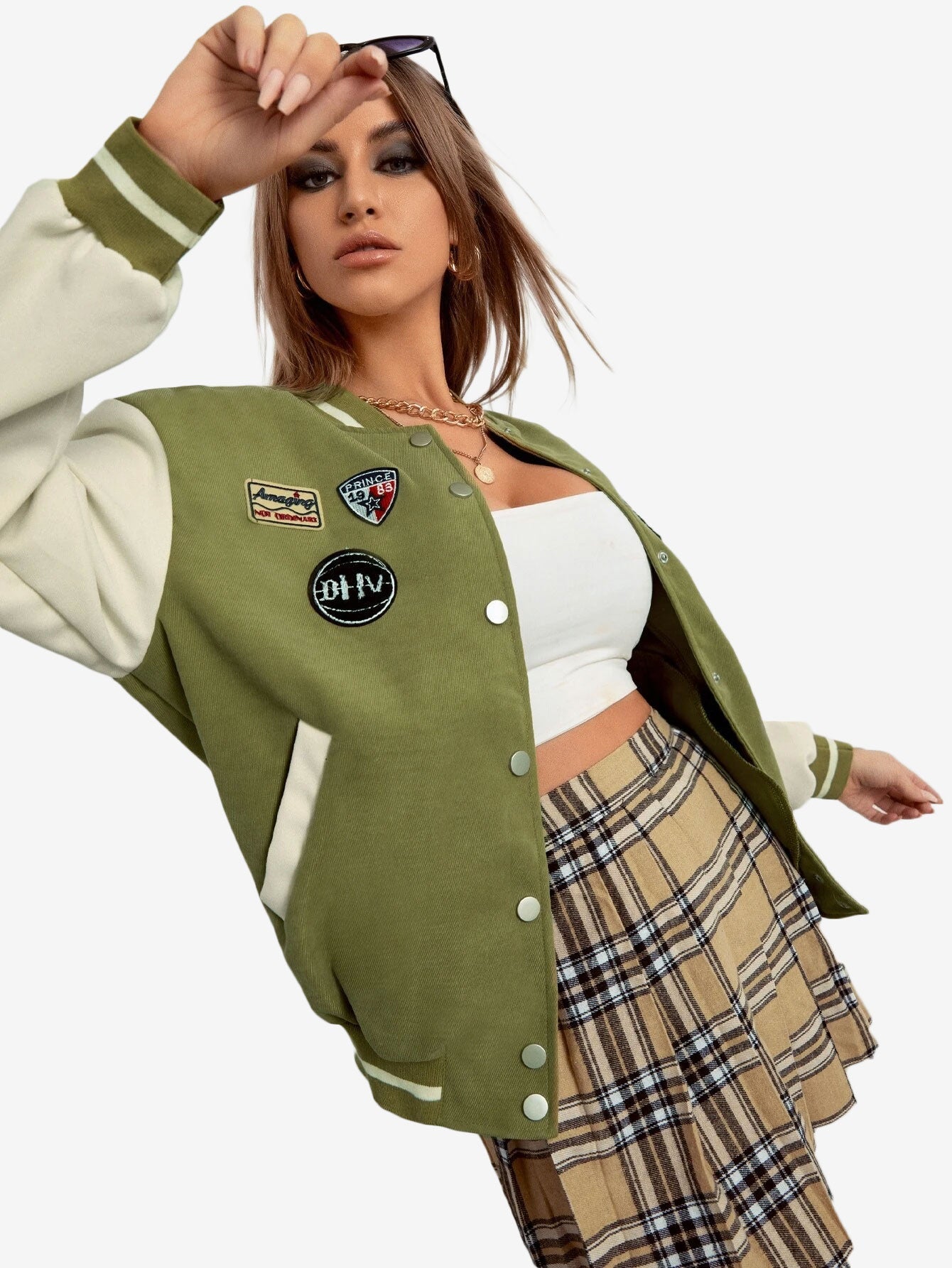 Contrast Sleeve Letter Patched Bomber Jacket