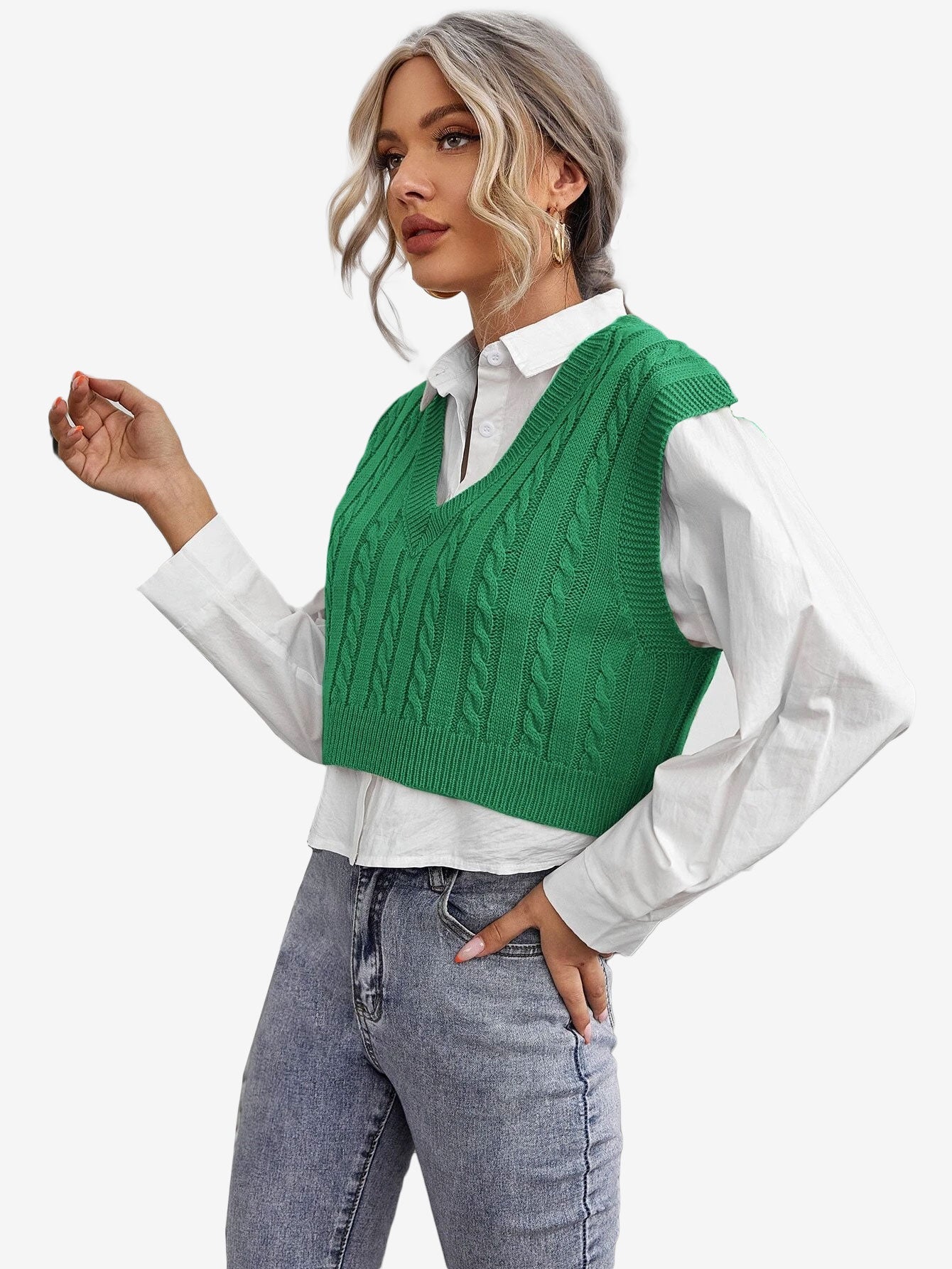 Cable Knit V-neck Sweater Vest