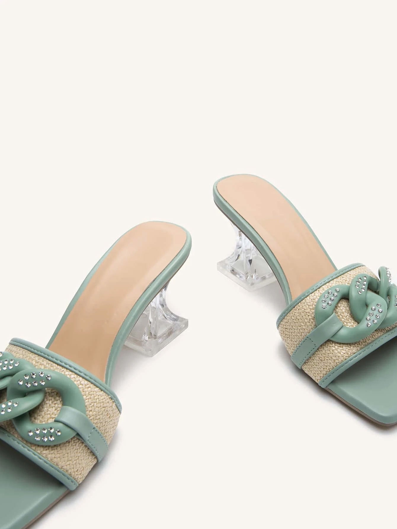 Chain Decor Pyramid Heeled Sandal Mules