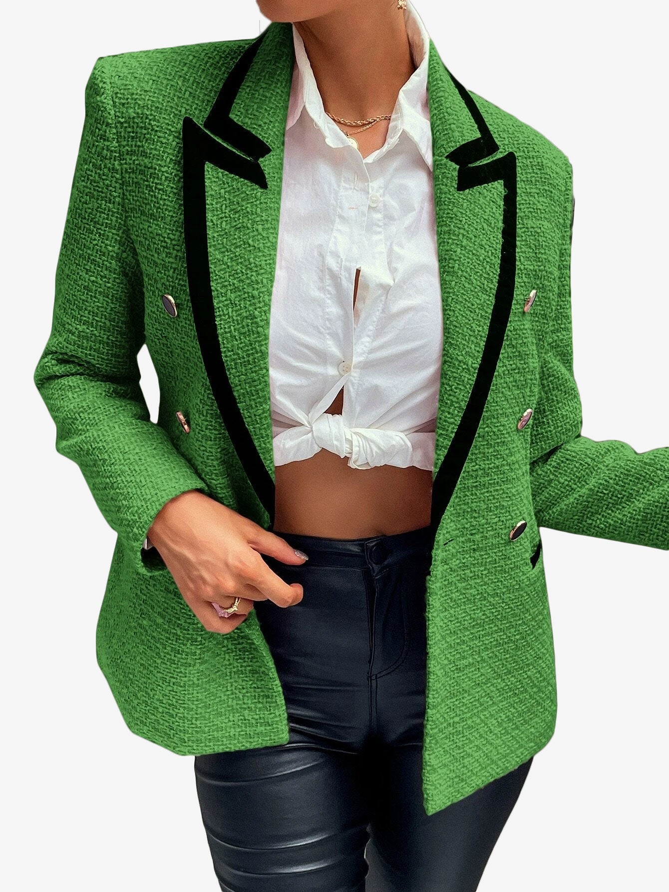 Contrast Binding Peak Collar Double Breasted Overcoat