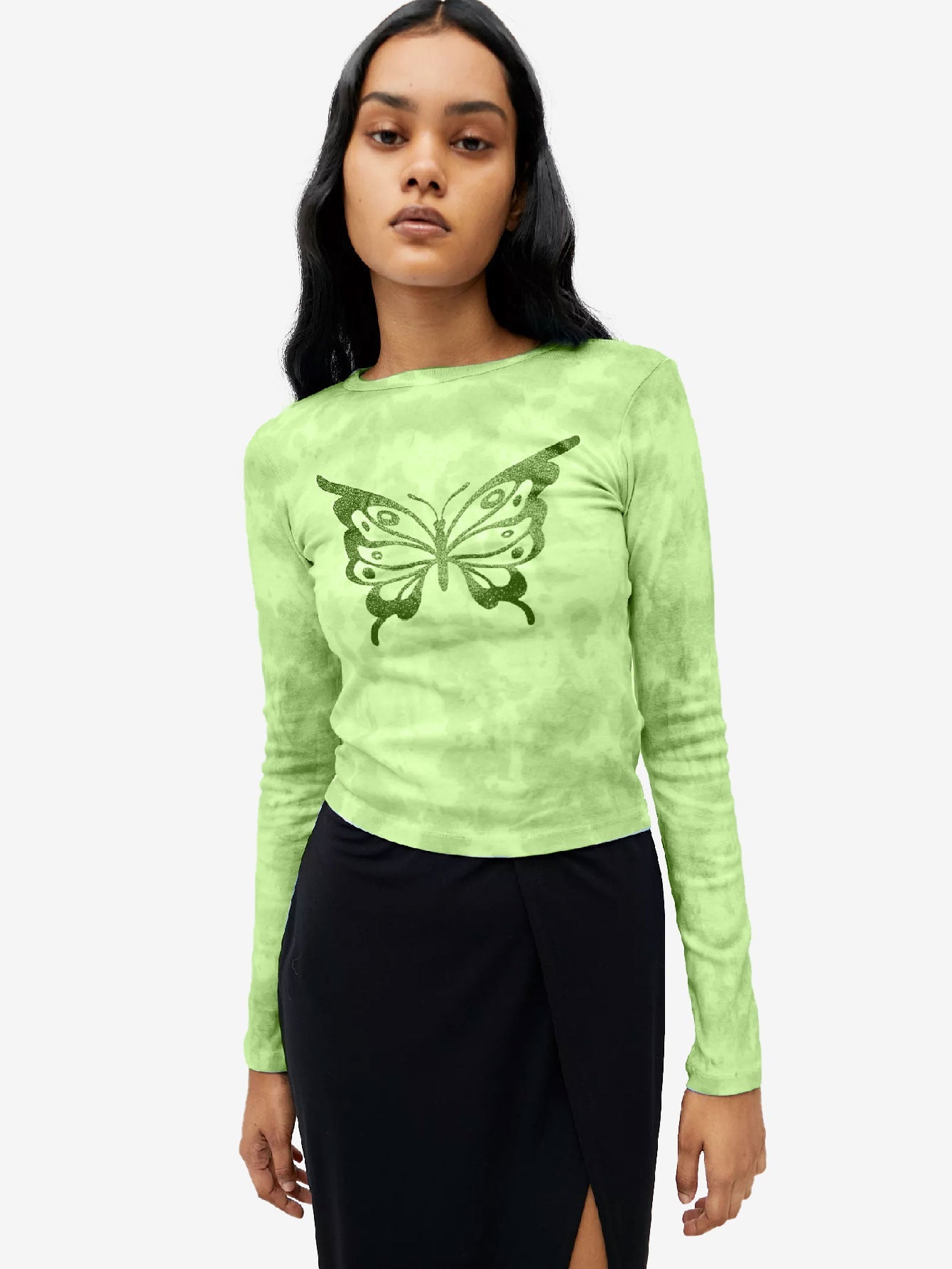 Glitter Butterfly Tie-Dye Long Sleeve Tee