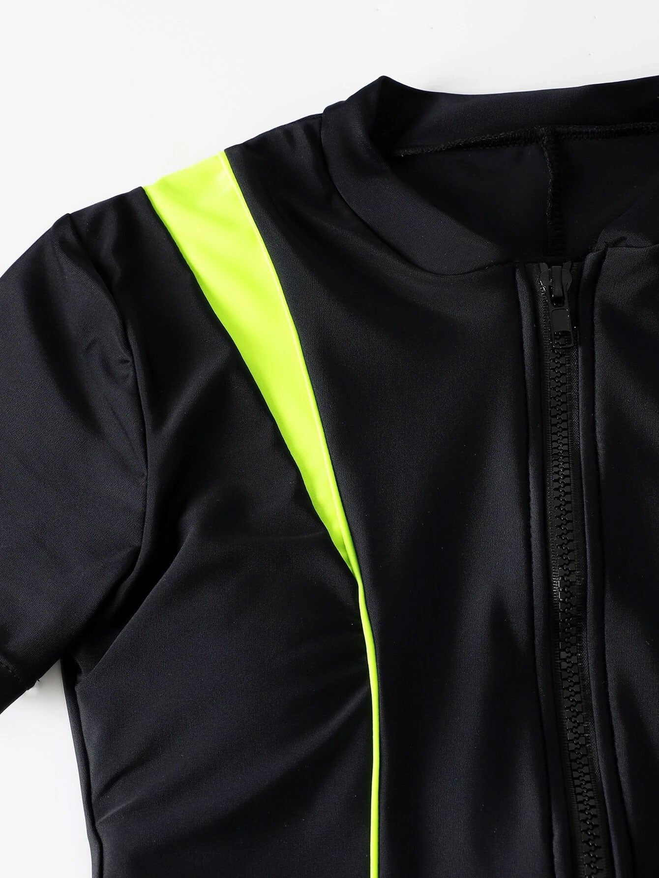 Contrast Binding Zipper Front One Piece Swimsuit