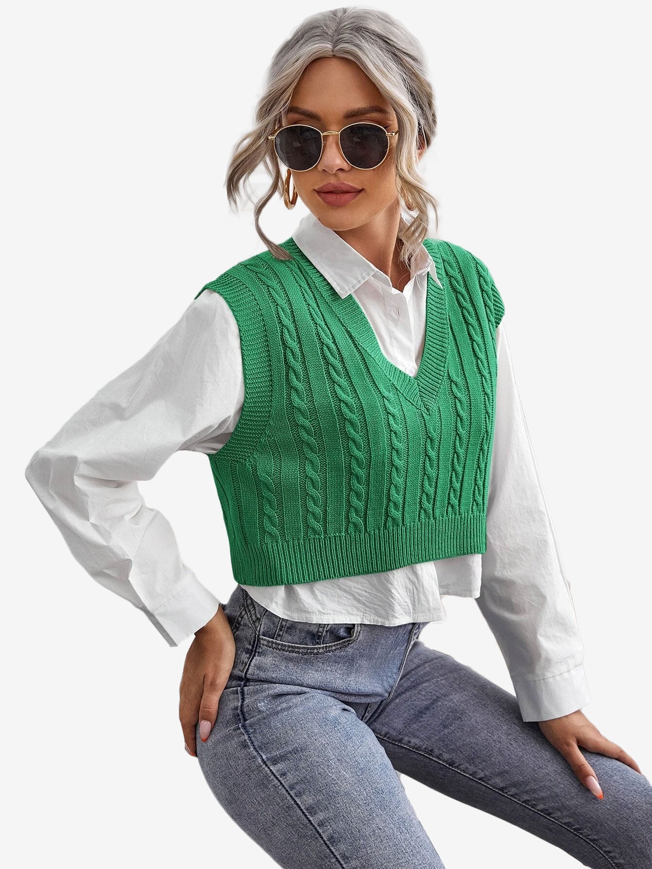 Cable Knit V-neck Sweater Vest