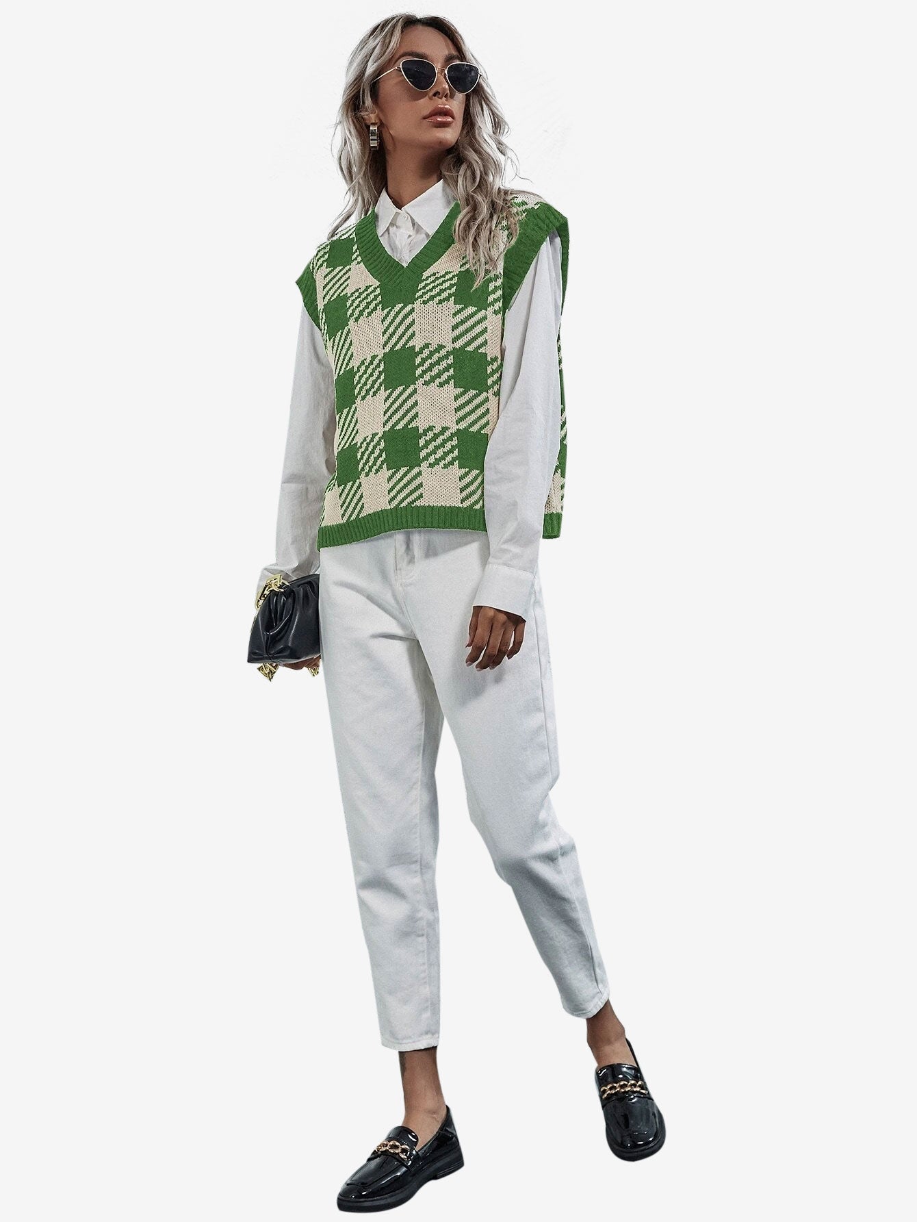 Cute V-neck Gingham Sweater Vest