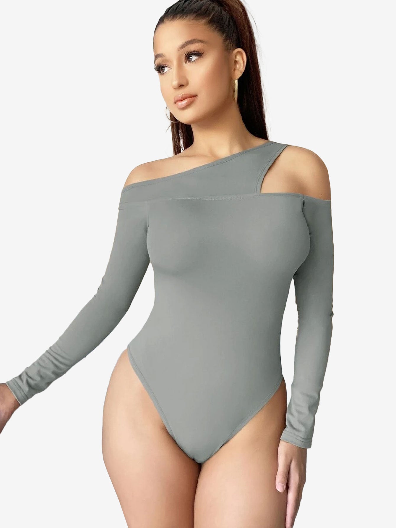 Asymmetrical Neck Cut Out Shoulder Bodysuit