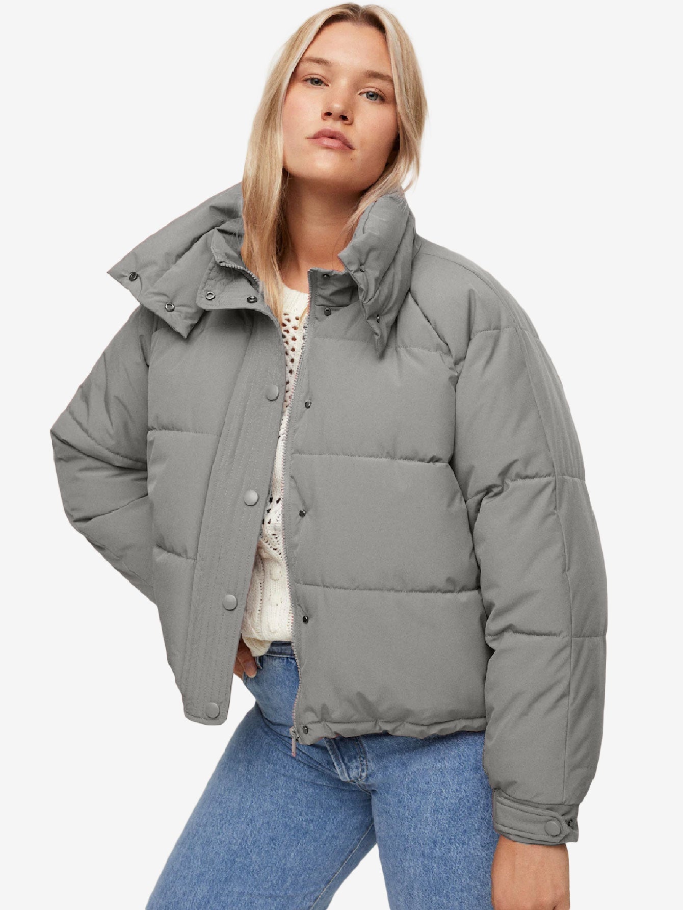 Buttoned Solid Zip Up Quilted Jacket