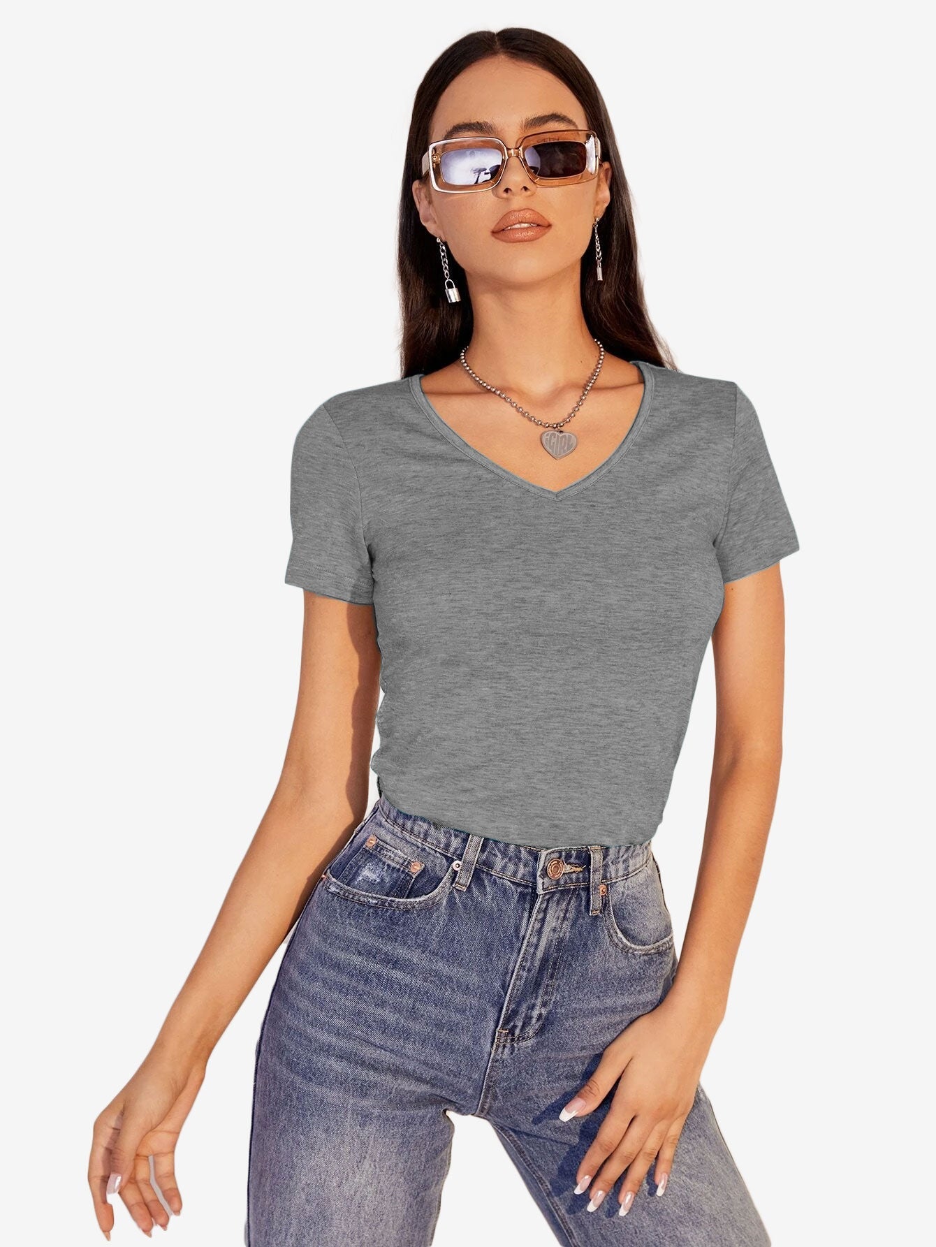 Heathered Knit V-Neck Tee