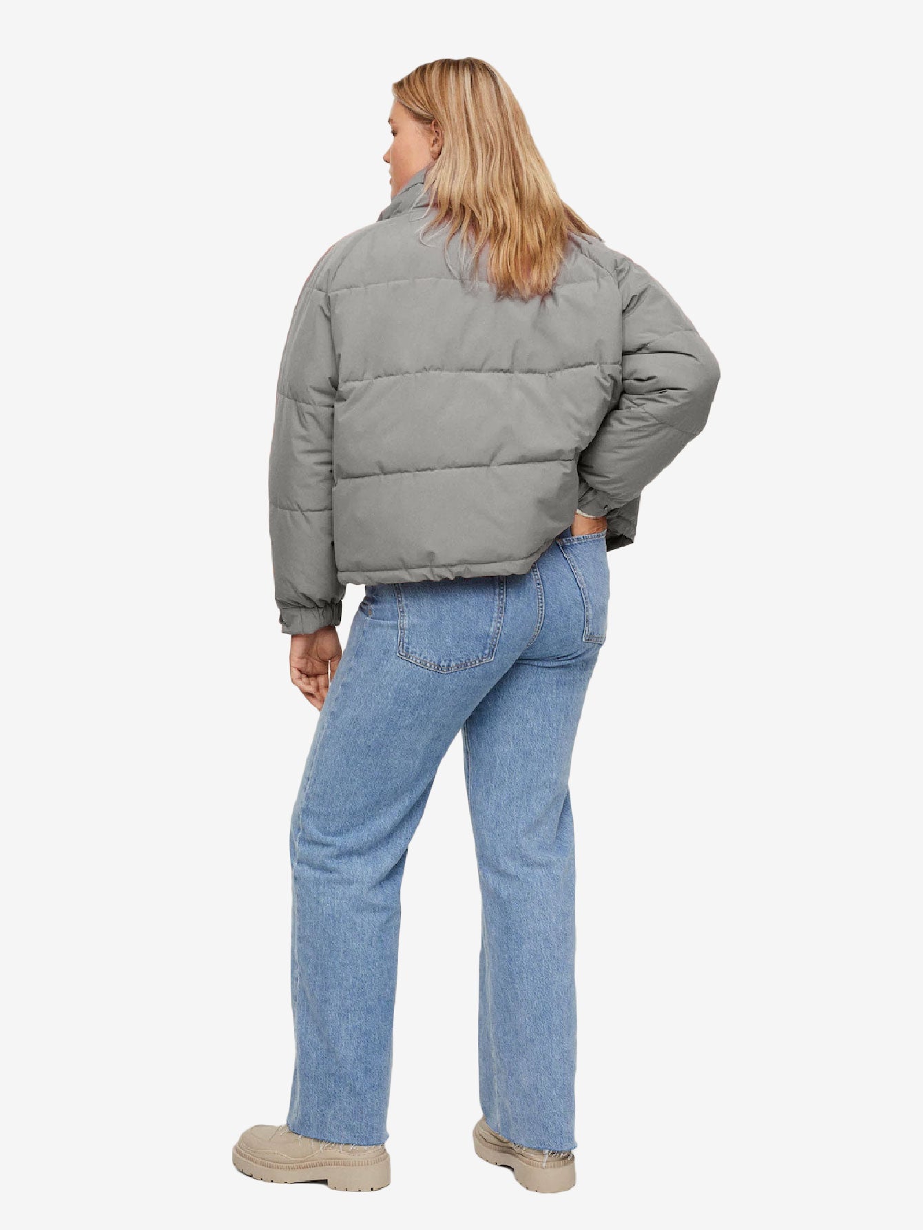 Buttoned Solid Zip Up Quilted Jacket