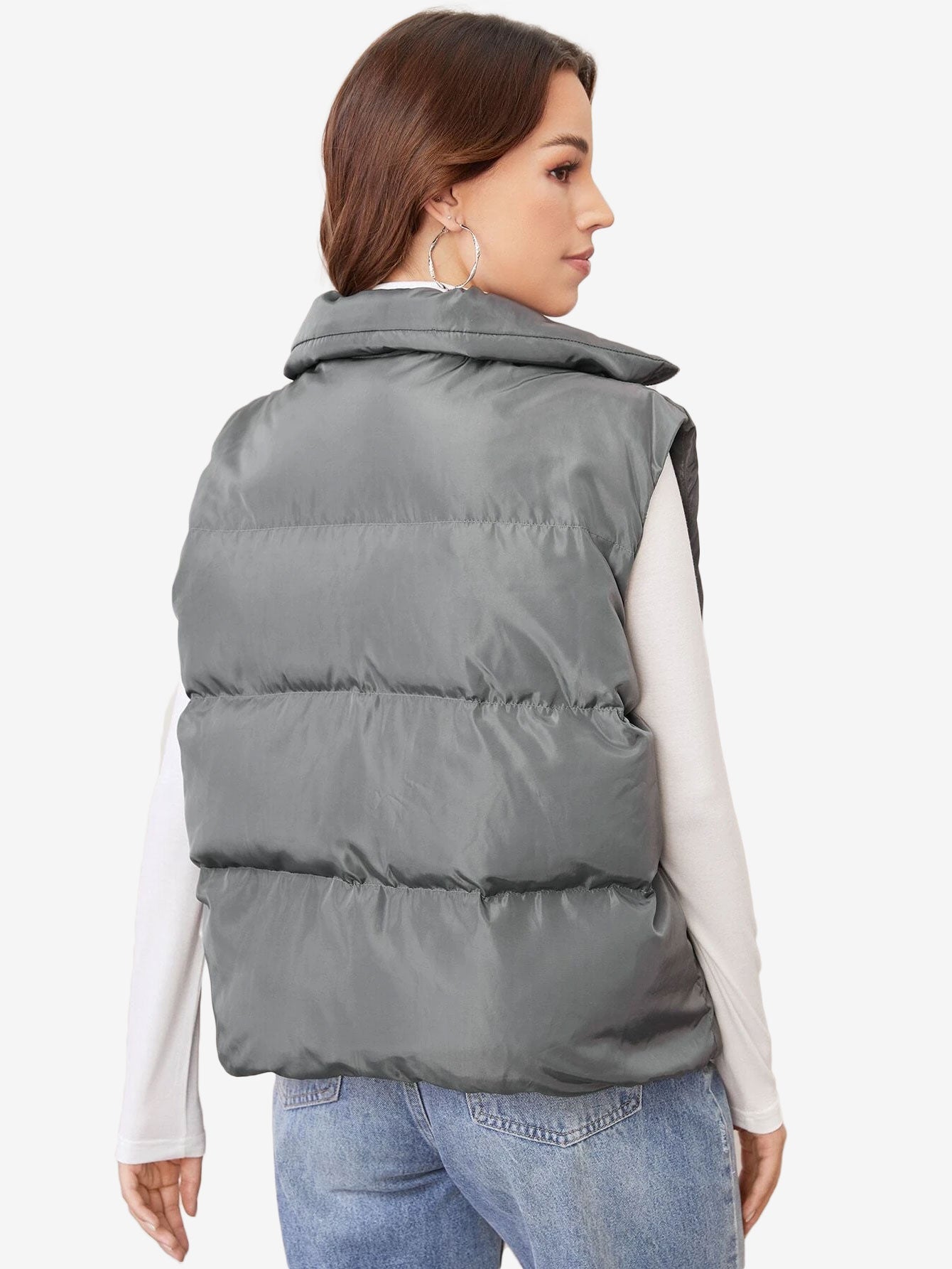 Cozy Zip Up Solid Vest Winter Coat