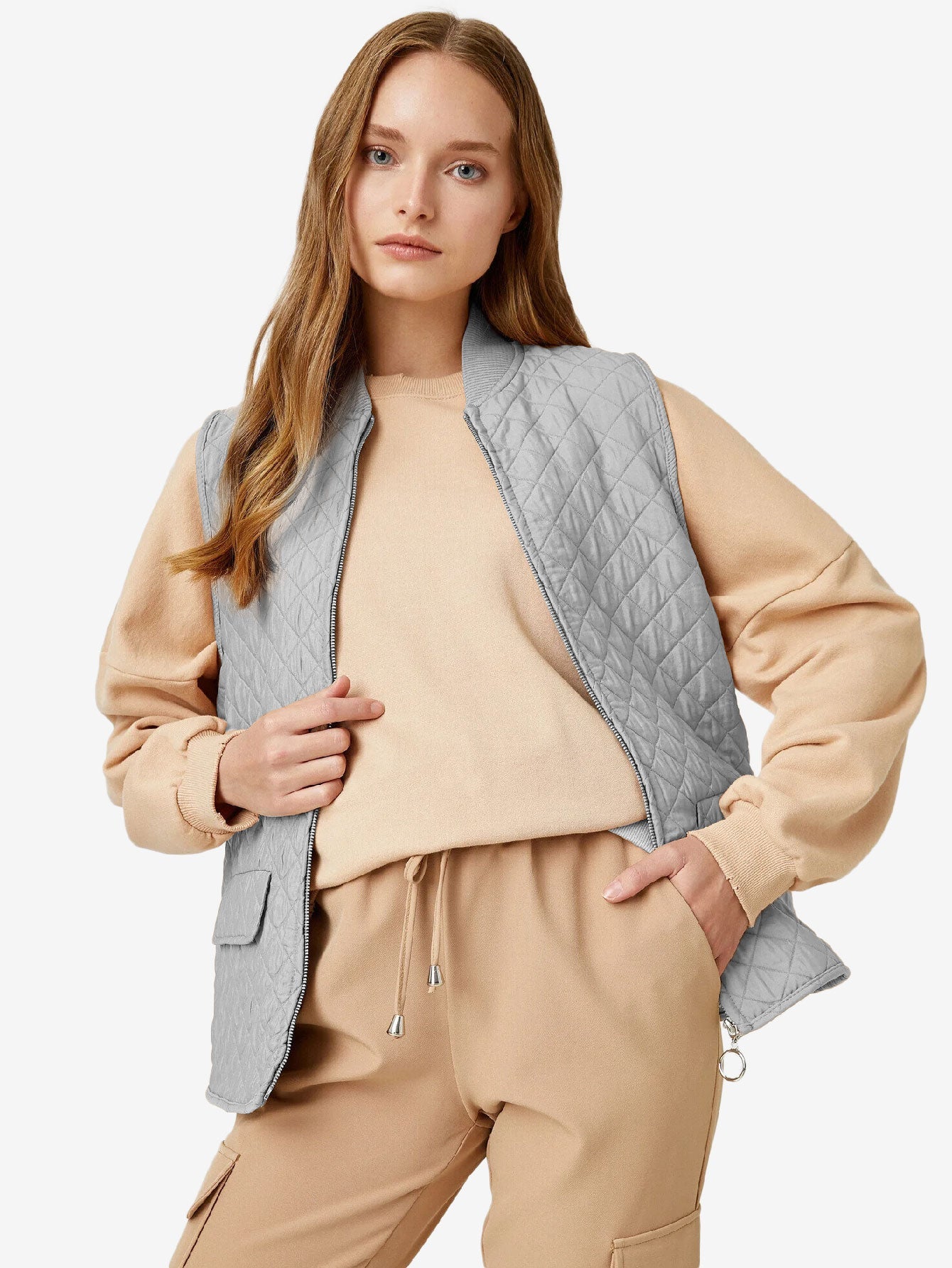 Autumn Zipper Quilted Vest Women