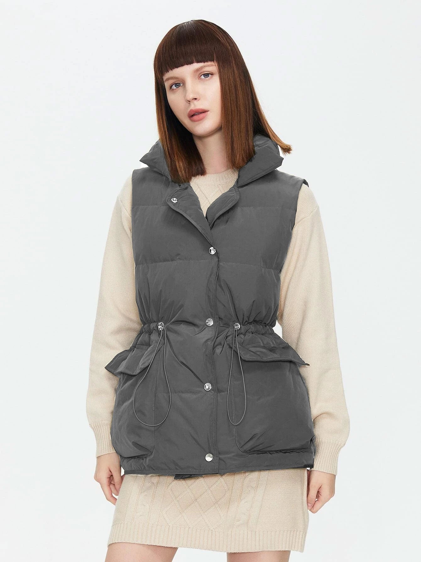 Drawstring Waist Vest Winter Coat