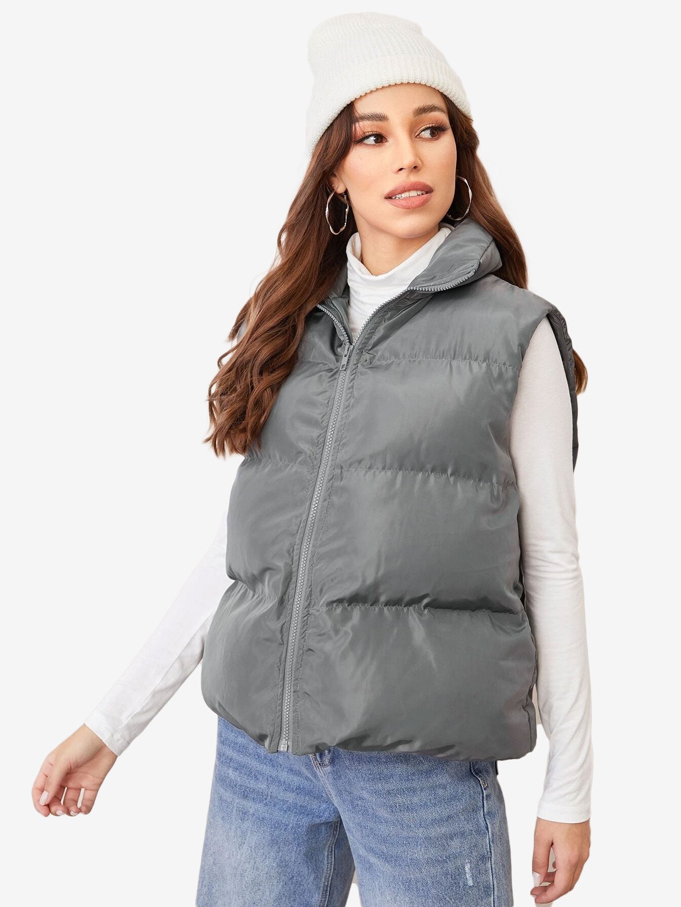 Cozy Zip Up Solid Vest Winter Coat
