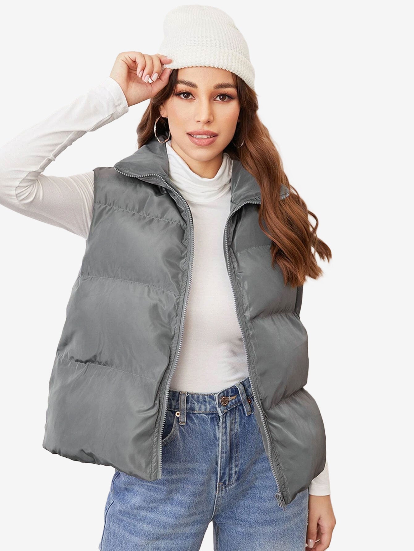 Cozy Zip Up Solid Vest Winter Coat