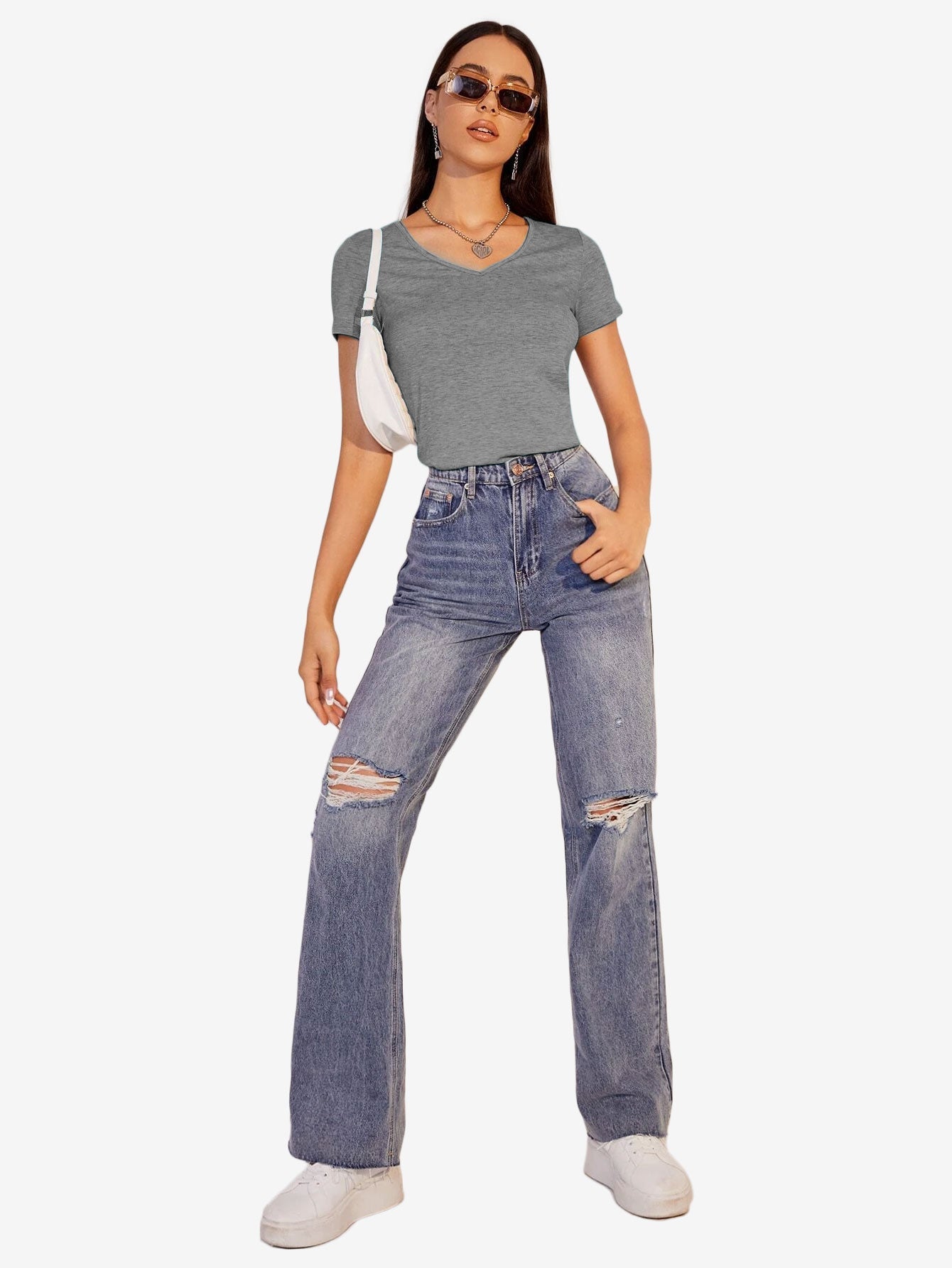 Heathered Knit V-Neck Tee