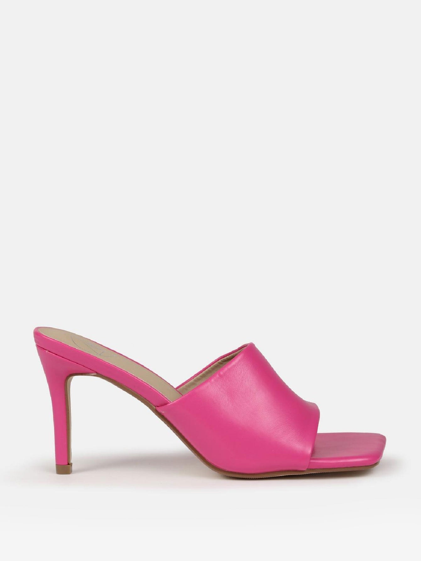 Faux Leather Mid Heel Mule Sandals