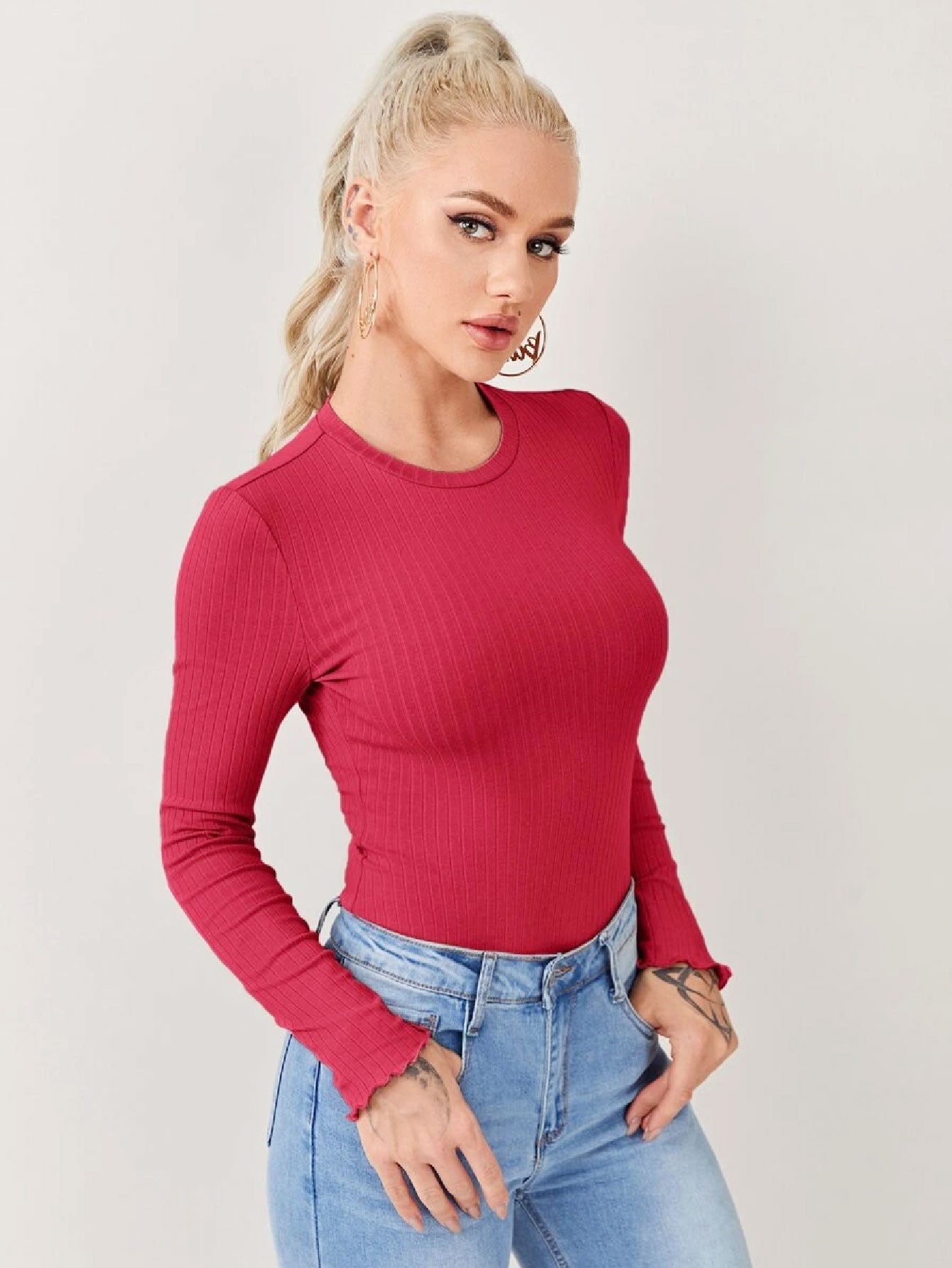 Fascinated Solid Rib-knit Bodysuit