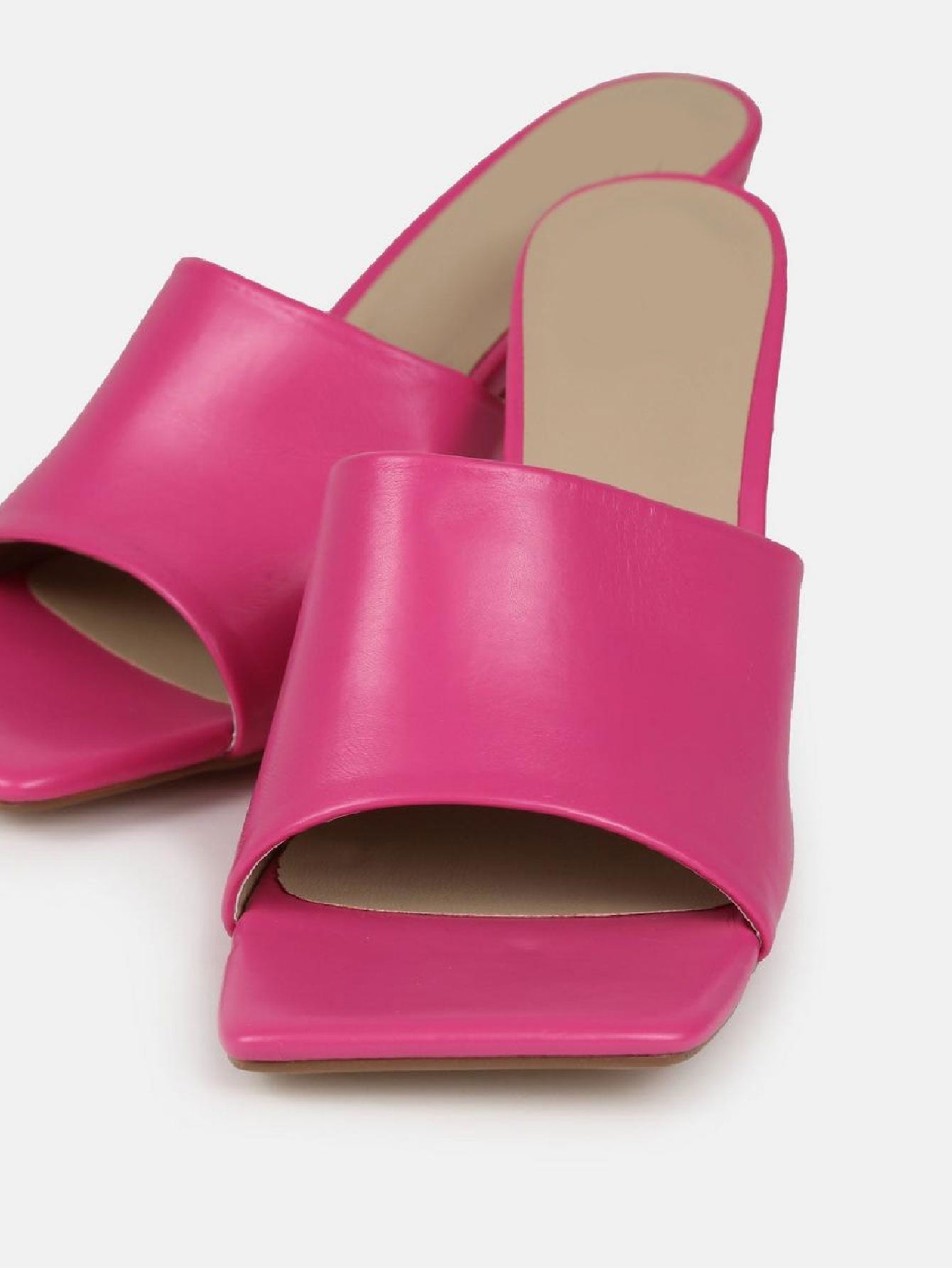 Faux Leather Mid Heel Mule Sandals