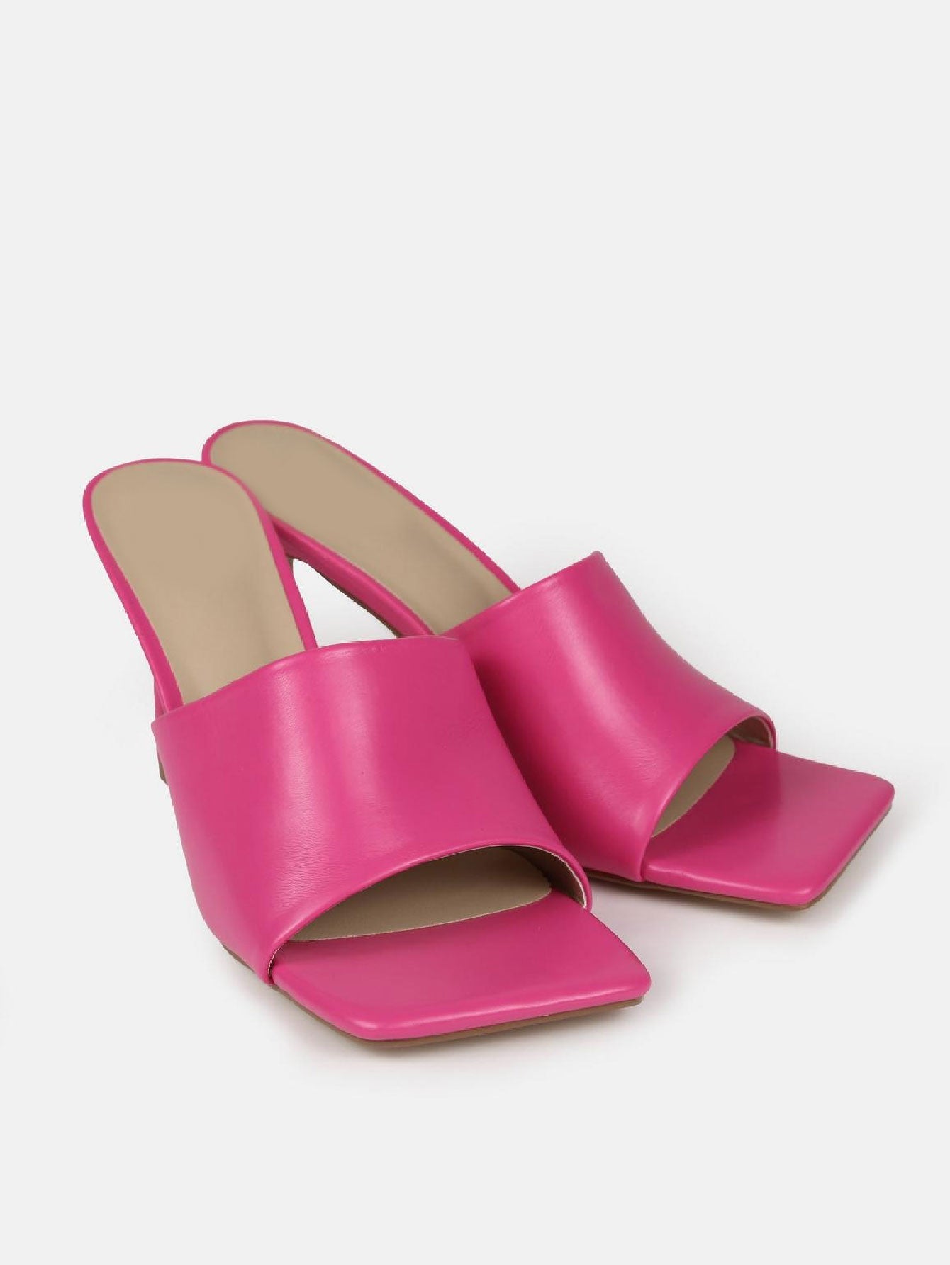 Faux Leather Mid Heel Mule Sandals