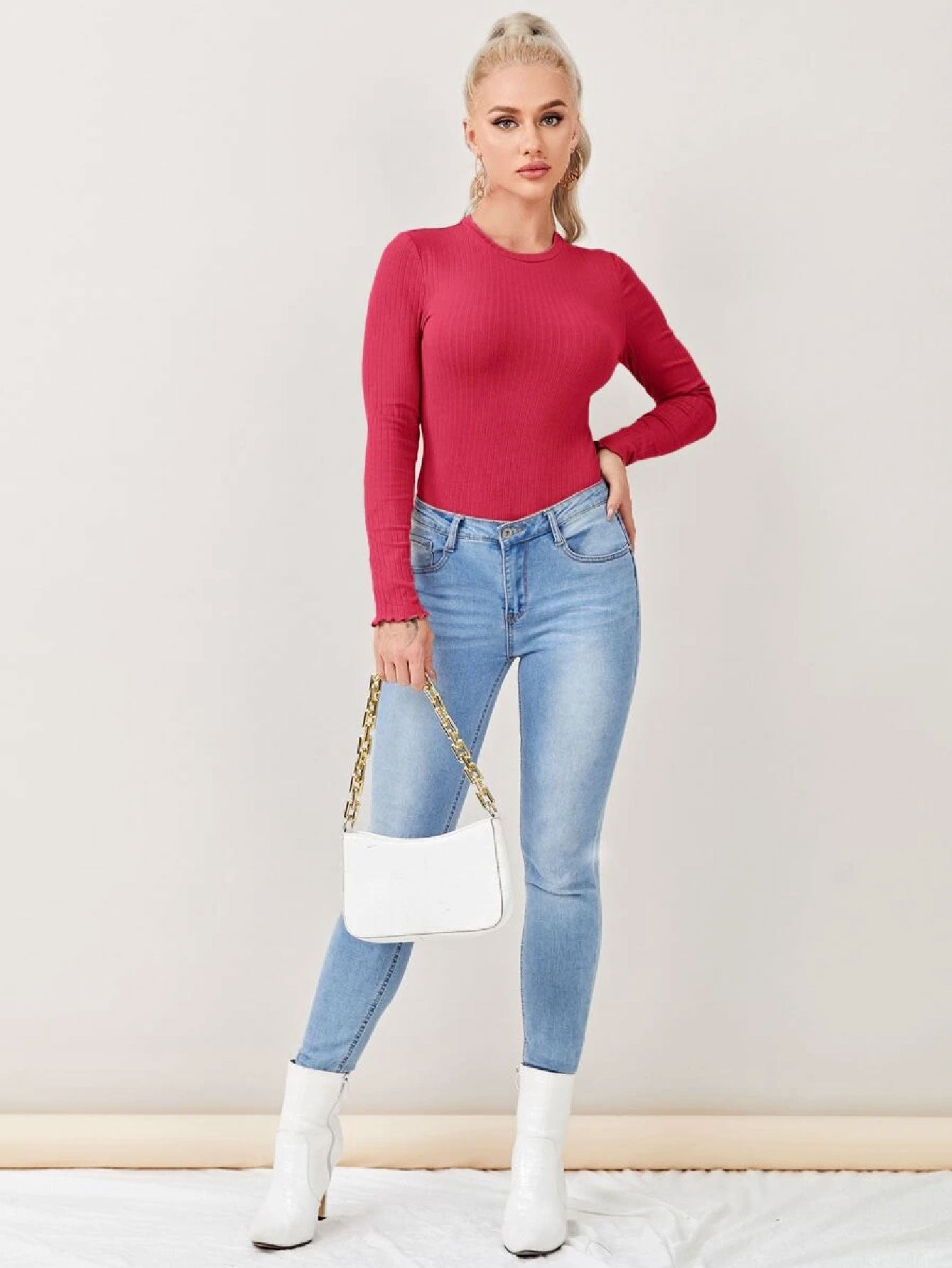 Fascinated Solid Rib-knit Bodysuit