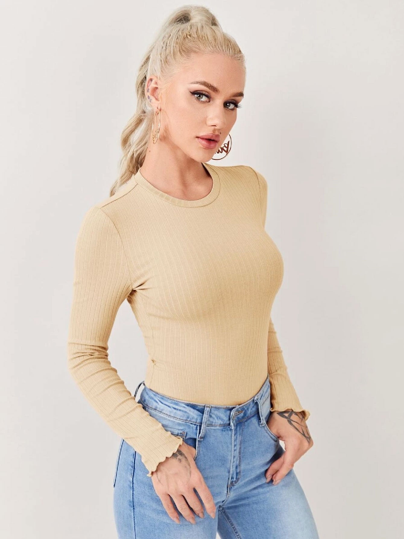 Fascinated Solid Rib-knit Bodysuit