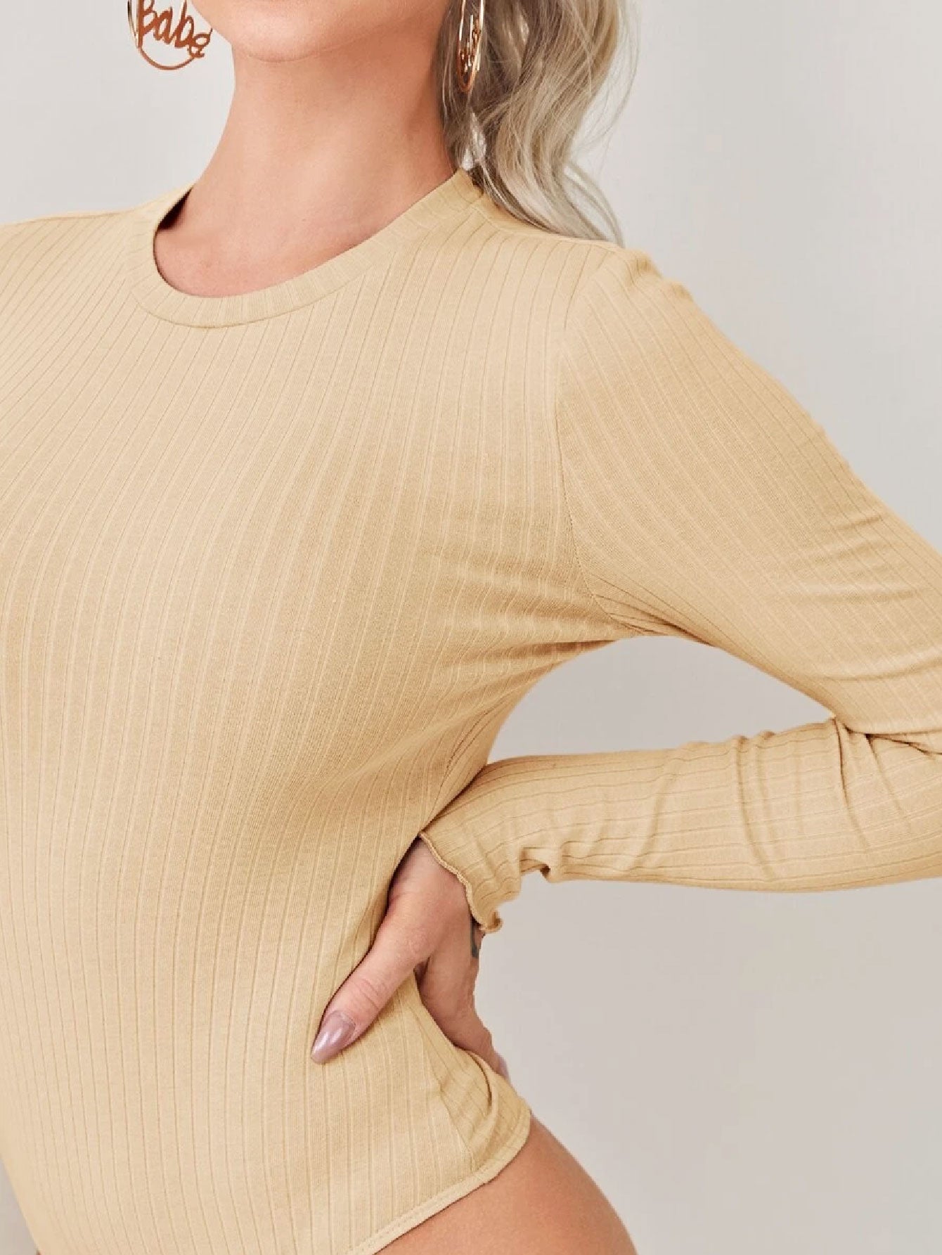 Fascinated Solid Rib-knit Bodysuit