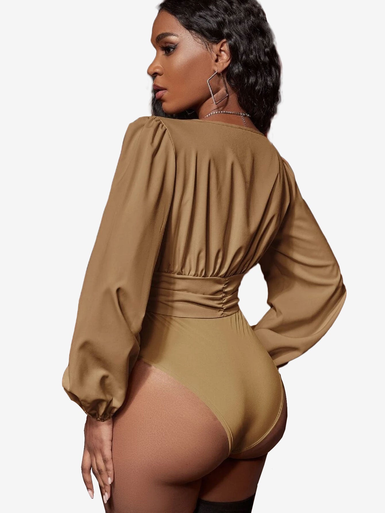 Charming Lantern Sleeve Ruched Bodysuit