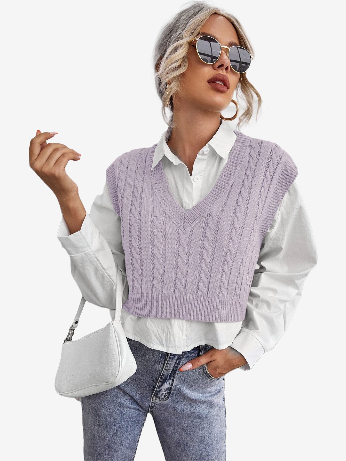 Cable Knit V-neck Sweater Vest