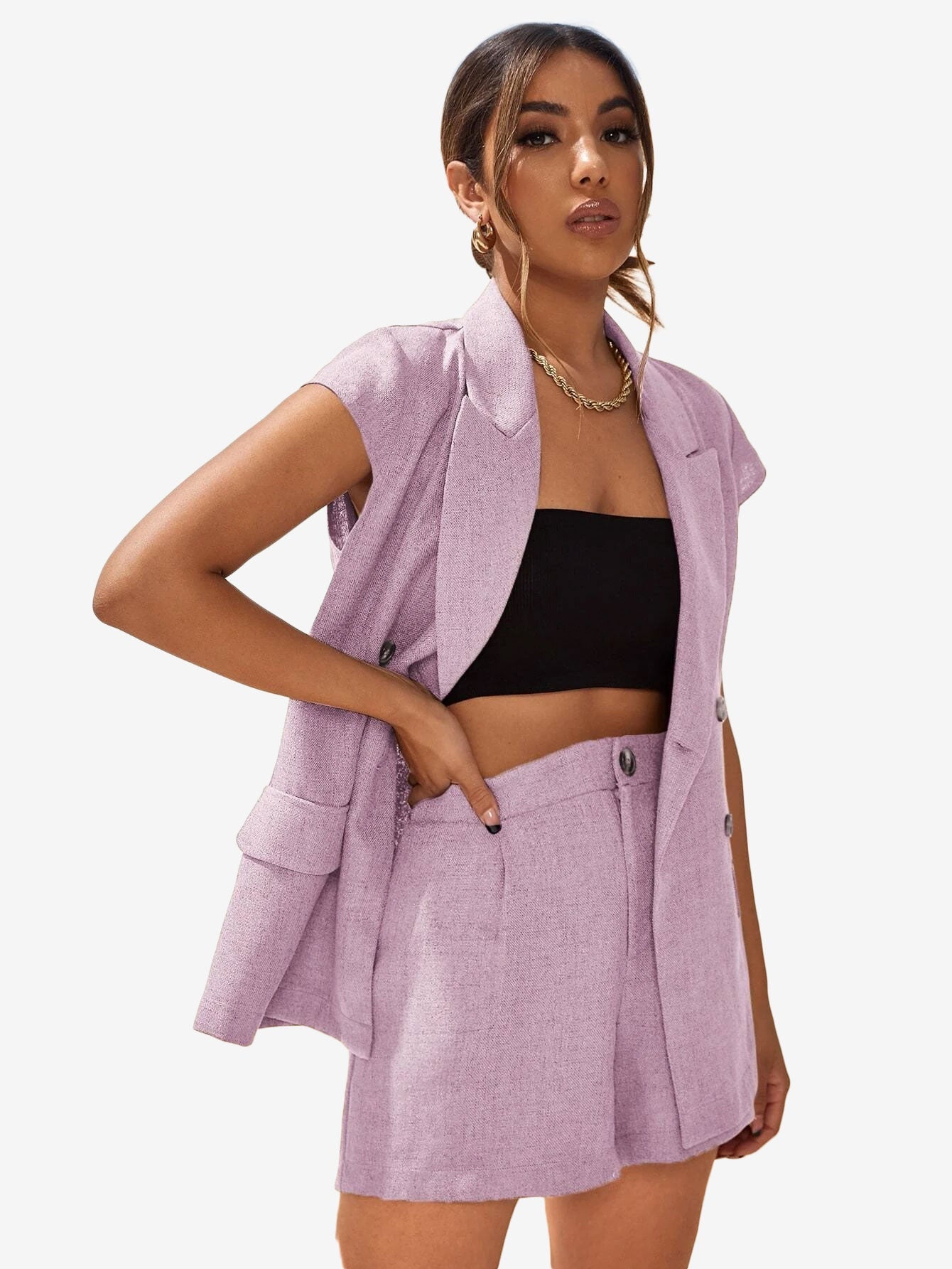 Double Button Vest _ Shorts Suit Set