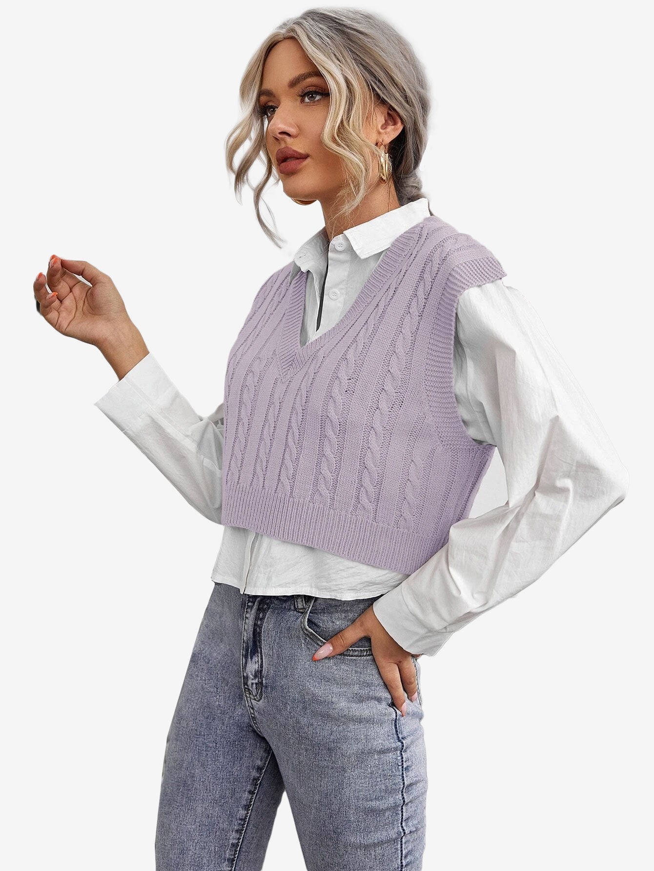 Cable Knit V-neck Sweater Vest